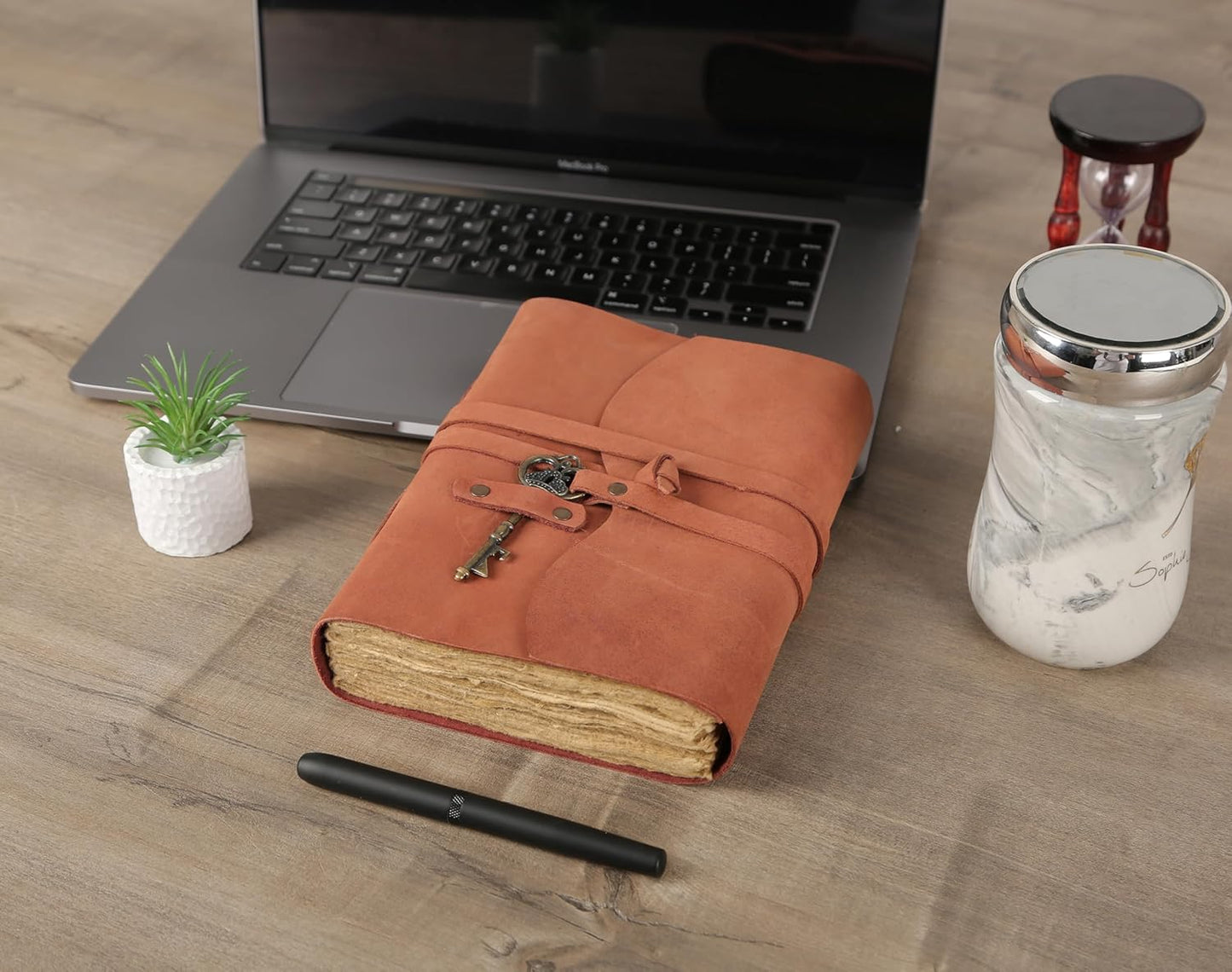 Leather Journal with Lined and Unlined Deckle Edge Paper 8x6 inch and Vintage Key | Handmade Writing Notebook Diary | Bound Daily Notepad for Men & Women Medium, Sketch/Writing pad for Artists