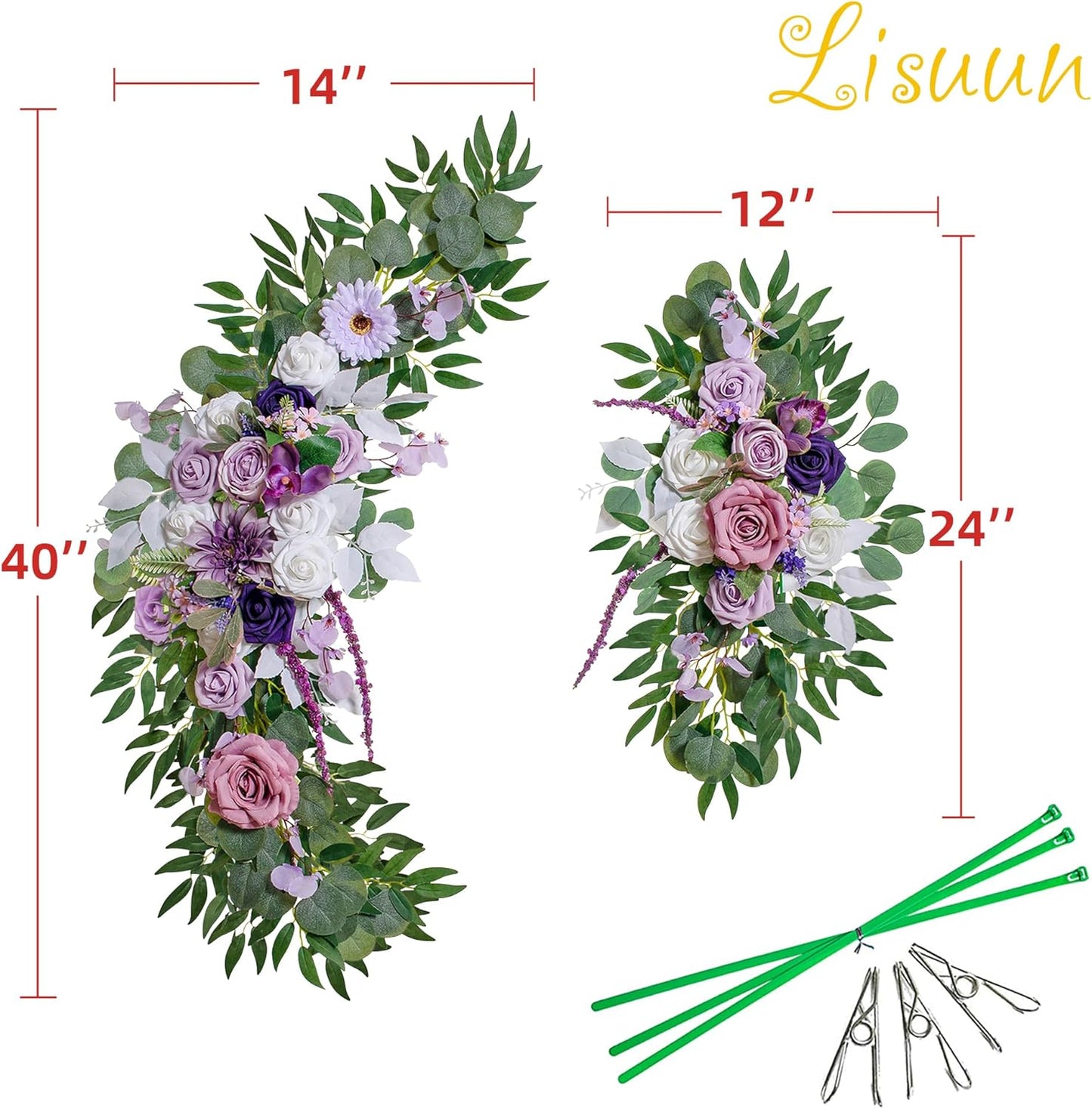 Wedding Arch Flowers, Artificial Flowers for Decoration, Large Flower Swag for Boho Styles Wedding Ceremony Floral Decor - Pack of 2
