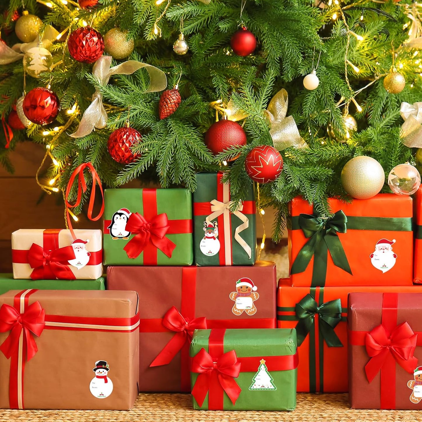 Christmas Gift Tags Stickers, 96Pcs Christmas Gift Labels Stickers, Self-Adhesive Christmas Name Tags for Xmas Gifts Wrap Presents Boxes Decoration, 2 x 3 Inch, Snowman Santa Reindeer Gift Stickers