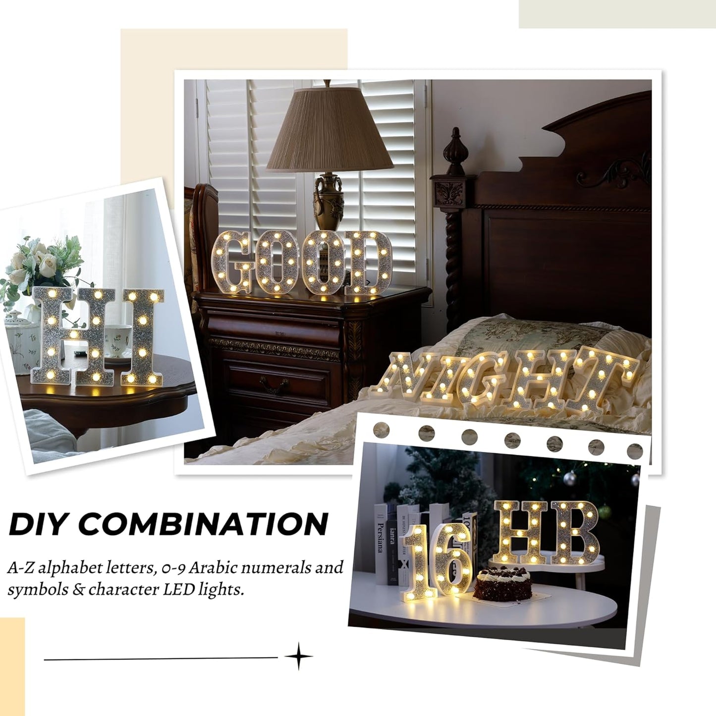 Marquee Light Up Letters, Glitter Silver LED Letter Lights Battery Powered Alphabet Letter Sign for Night Light Wedding Birthday Party Cafe Bar Decoration Girls Room Decor - B