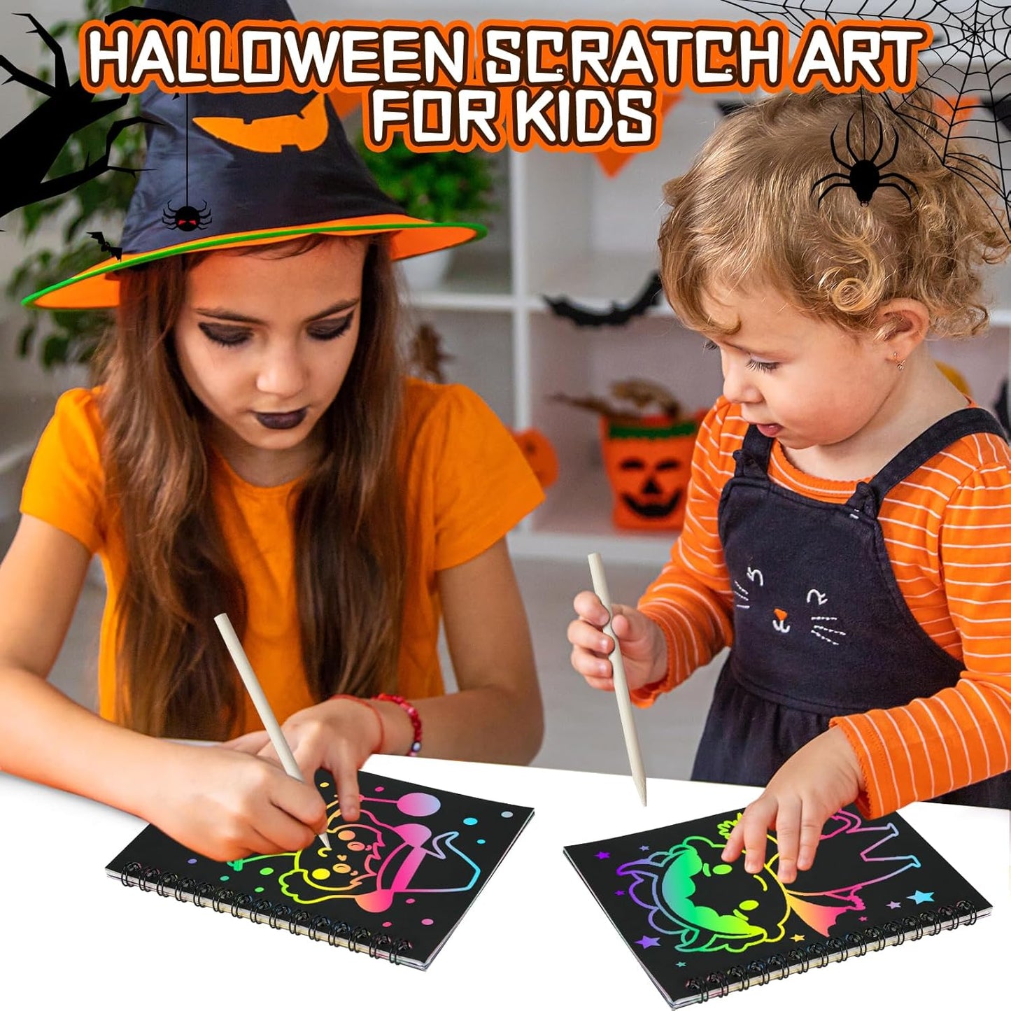 Halloween Party Favors for Kids Bulk: 24 Pack Rainbow Scratch Art Notebook Bulk Scratch Art Party Favors Girls Boys Birthday Party Favors Classroom Prizes Gifts