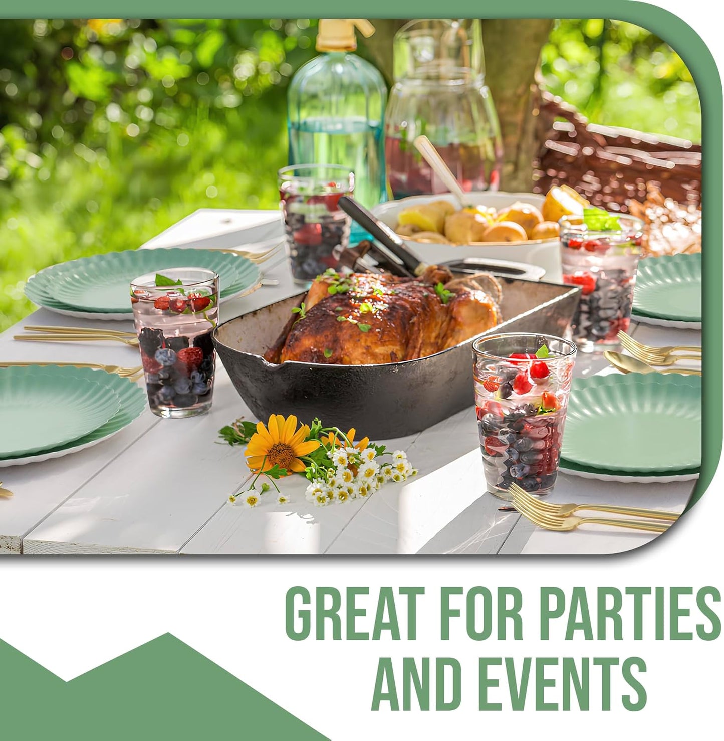 Trendables Scalloped Paper Plates 8.5 Inch & 10.5 Inch 80 Pcs Dinner Plate Set Fancy Disposable Plates for Party for 40 Guests 40 X 8 & 40 X 10 Large & Small Paper Plate Set for Parties Matcha