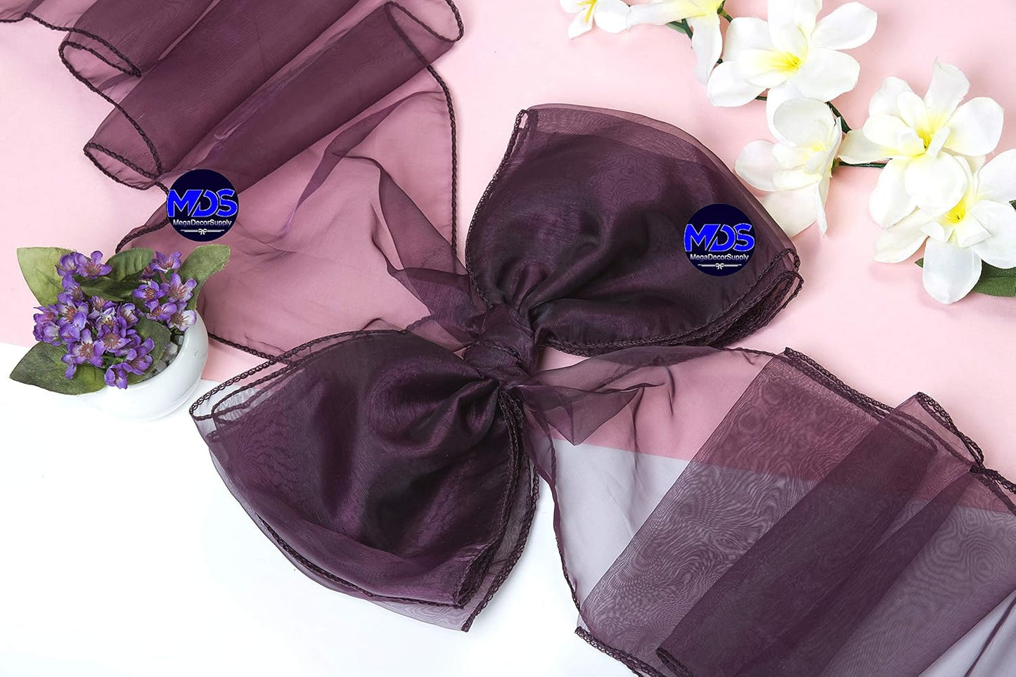 MDS Pack of 75 PCS Organza Chair Sashes Wider Dining Chair Bows Ribbon Tie Back for Wedding Party Birthday Bridal Shower Reception Event Banquet Home Chair Cover Decoration - Plum