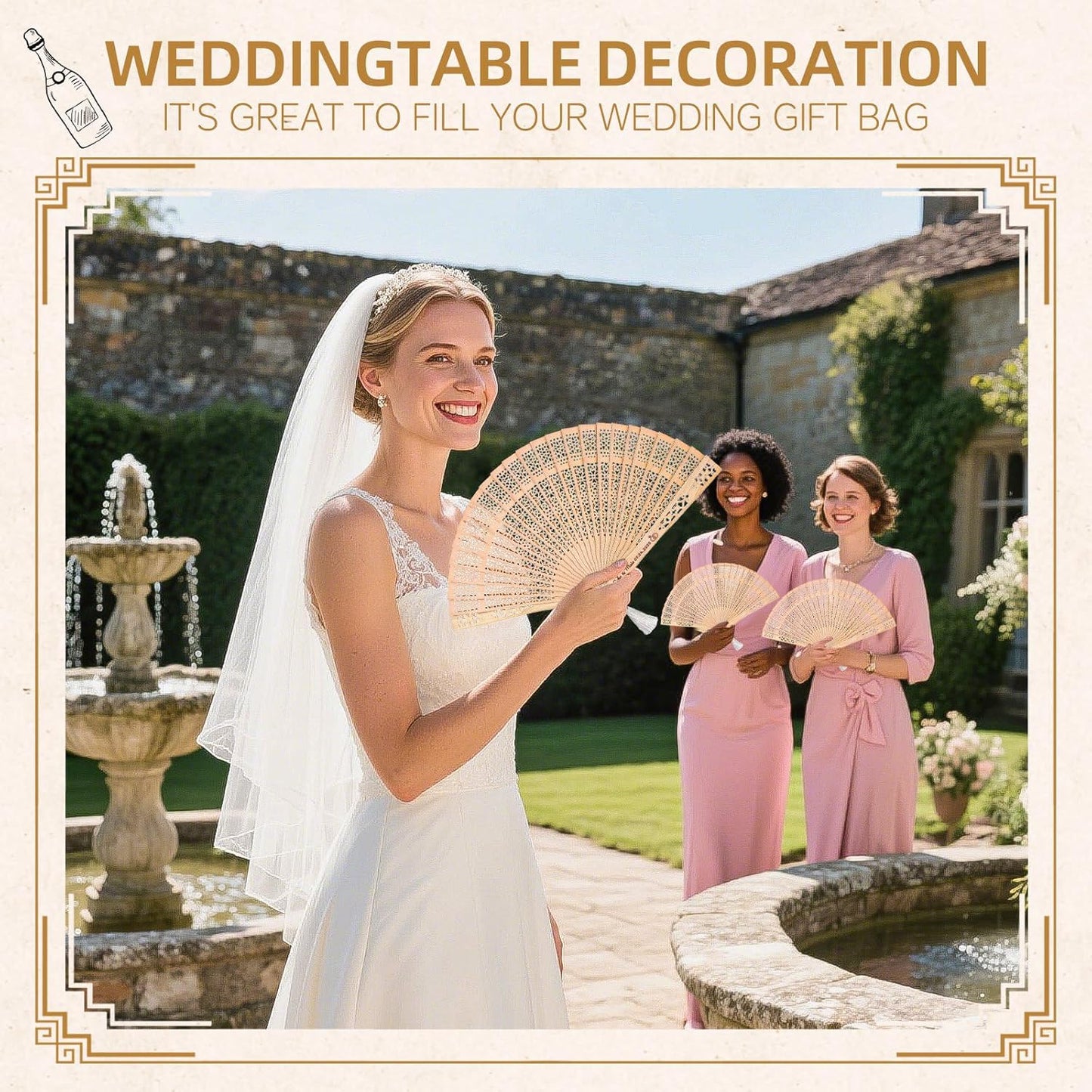 100pcs Personalized Wedding Fans for Guests - Custom Wooden Hand Fans with Names/Dates - Bulk Wedding Favors for Bridal Shower, Baby Shower & Parties (Wood, 100pcs)