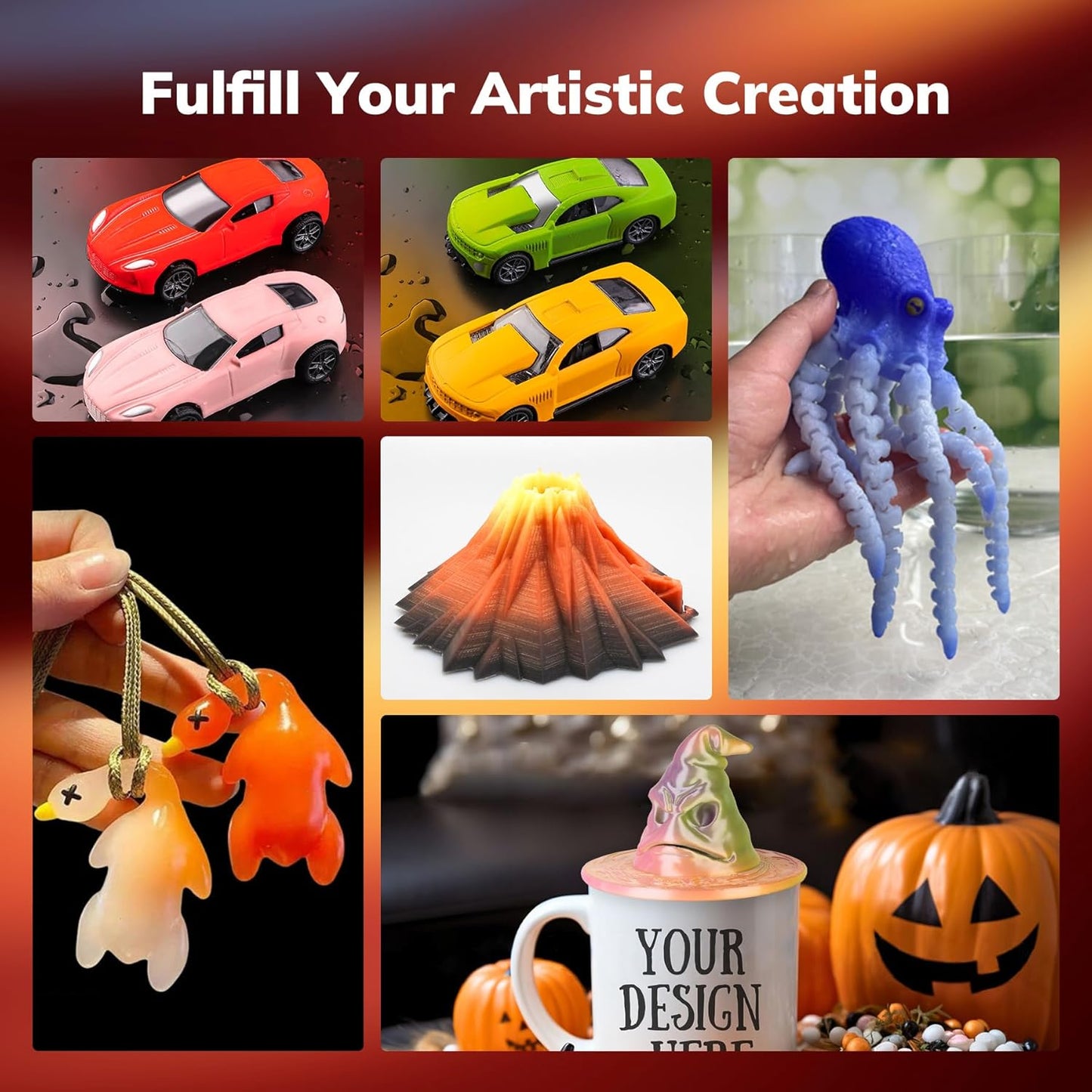 AMOLEN 3D Printer Filament, Triple Color Temp Change Black to Red to Yellow PLA Filament 1.75mm, Cold & Heat Color Change with Temperature, Dimensional Accuracy +/- 0.02mm, 1KG, Fits Most FDM Printers