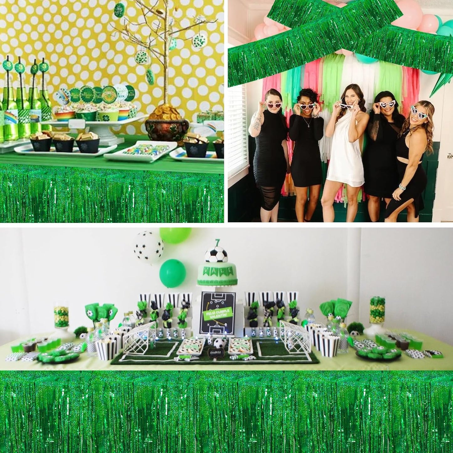 BEISHIDA 3 Packs Metallic Foil Fringe Garland Laser Green Wall Hanging Tinsel Fringe Banners for Car Floats Bridal Shower Wedding Birthday Easter Graduation Holiday Party Decoration(30 Feet)