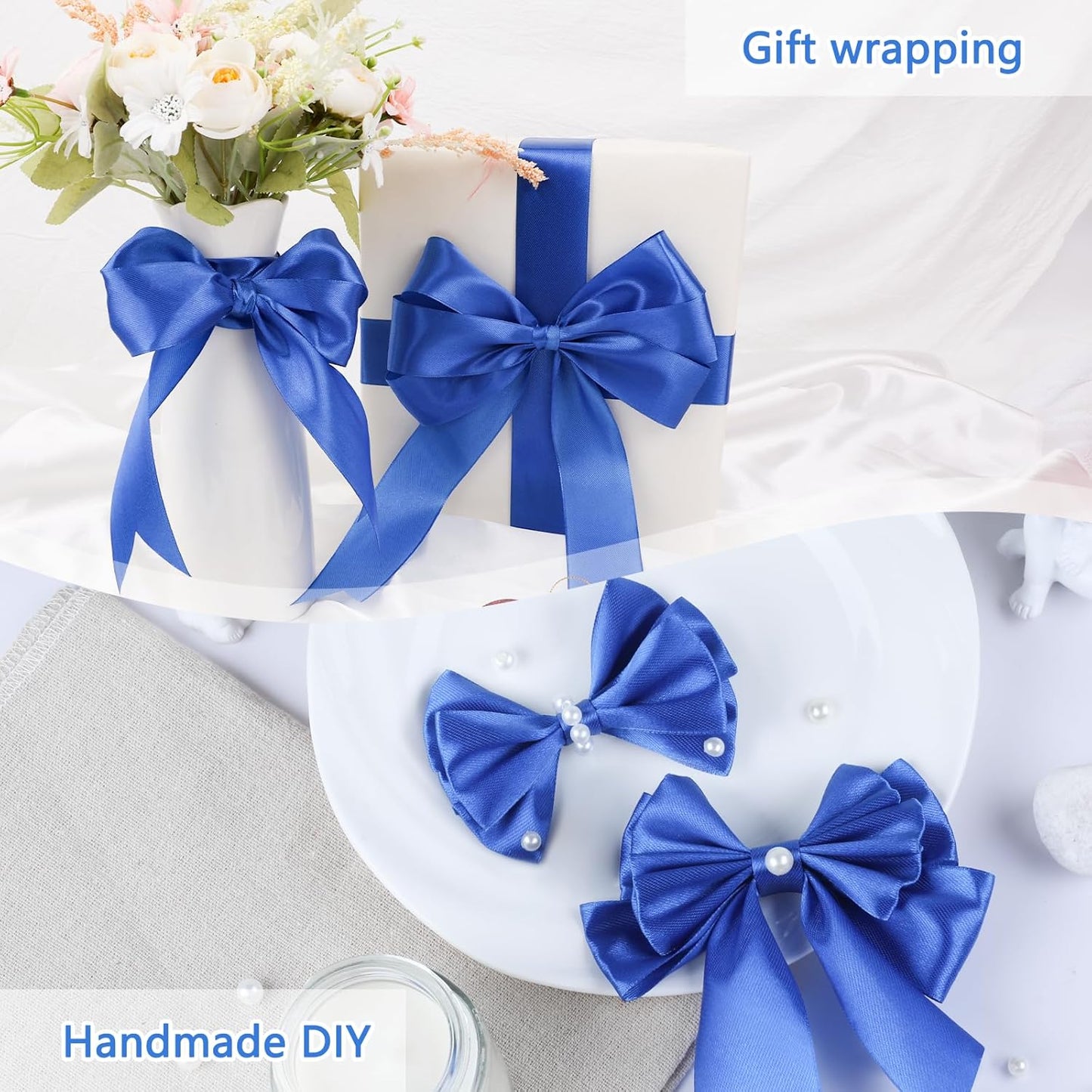 NESCCI 100 Yards Ribbon,1-1/2 Inch Royal Blue Satin Ribbon,Single Face Satin Ribbons,Perfect for Gift Wrapping,Wedding Decoration,Handmade Bows,Wrapping Bouquet,Halloween, Christmas