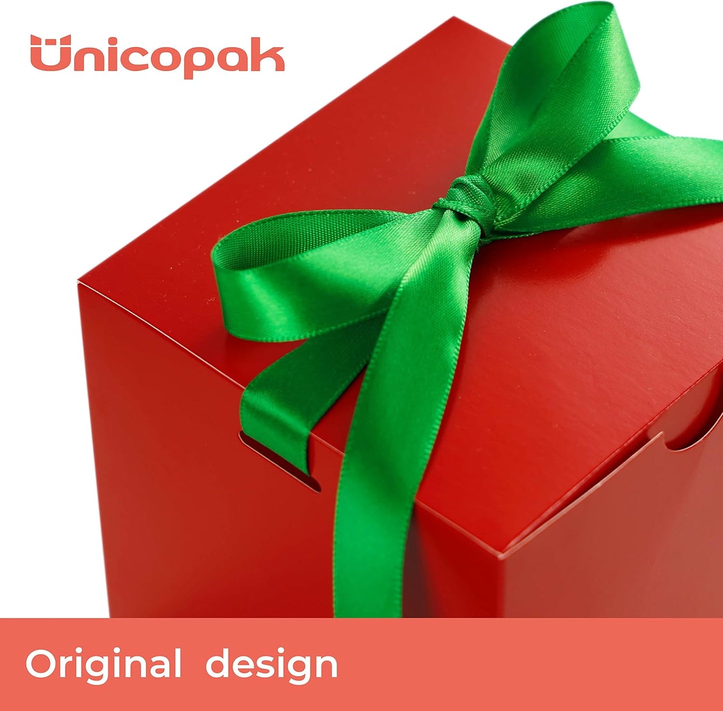 UnicoPak 50 Pack 4x4x4 Christmas Red Gift Boxes - Holiday Boxes With Lids for Presents, Ornaments, Candles, Mugs, Crafting - for Christmas Birthday, Party