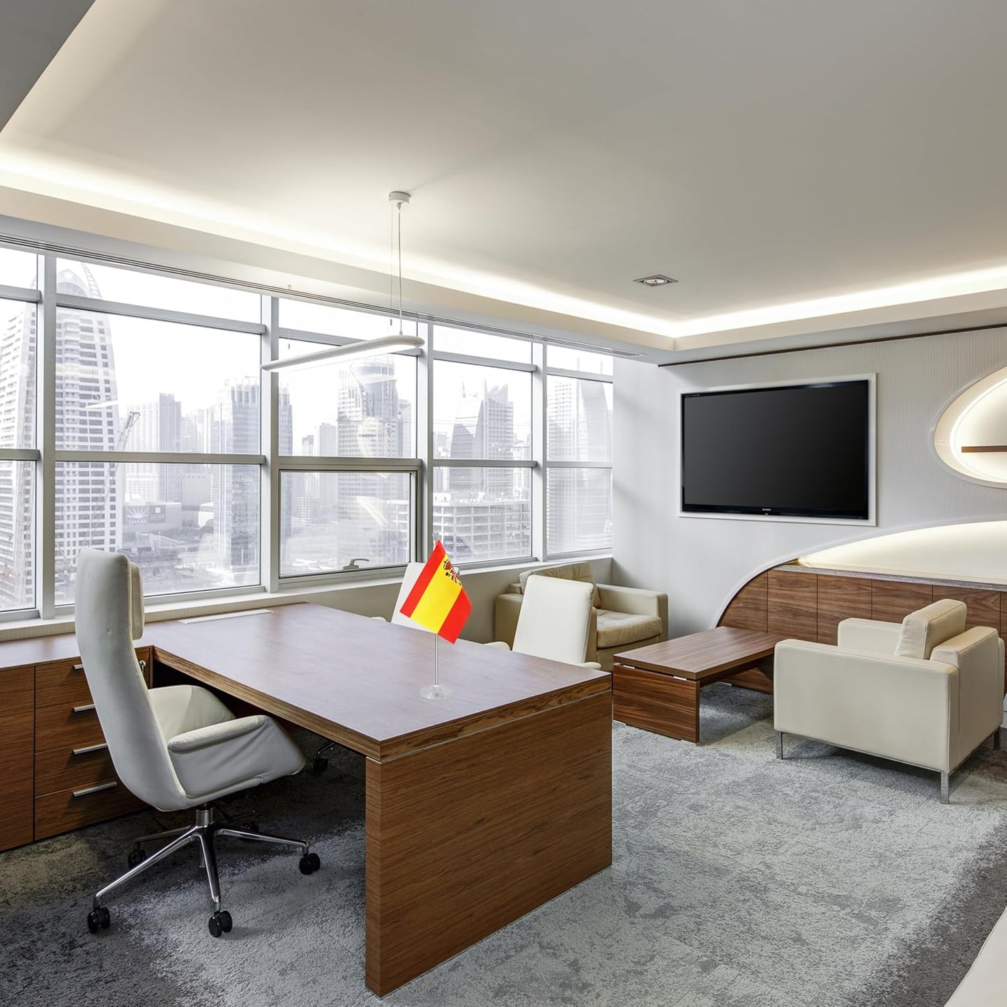 Spain Desk Flag, Spanish Table Office Flag with Metal Pole and Stand Base, International Country Flags, Festival Event Celebration, Classroom Meeting Desktop Decor (Spain)