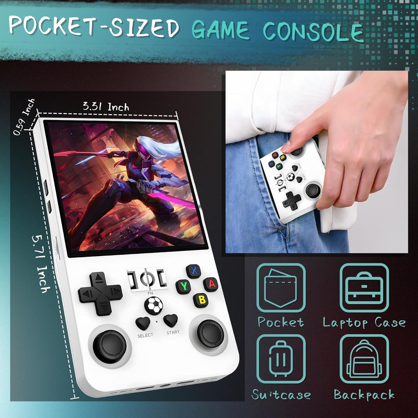 R36MAX Handheld Game Console, 40000+ Games Retro Gaming Console, 256GB TF Card Mini Retro Video Console, 4000mAh Rechargeable 4.0" IPS HD Screen Portable Pocket Arcade (White)