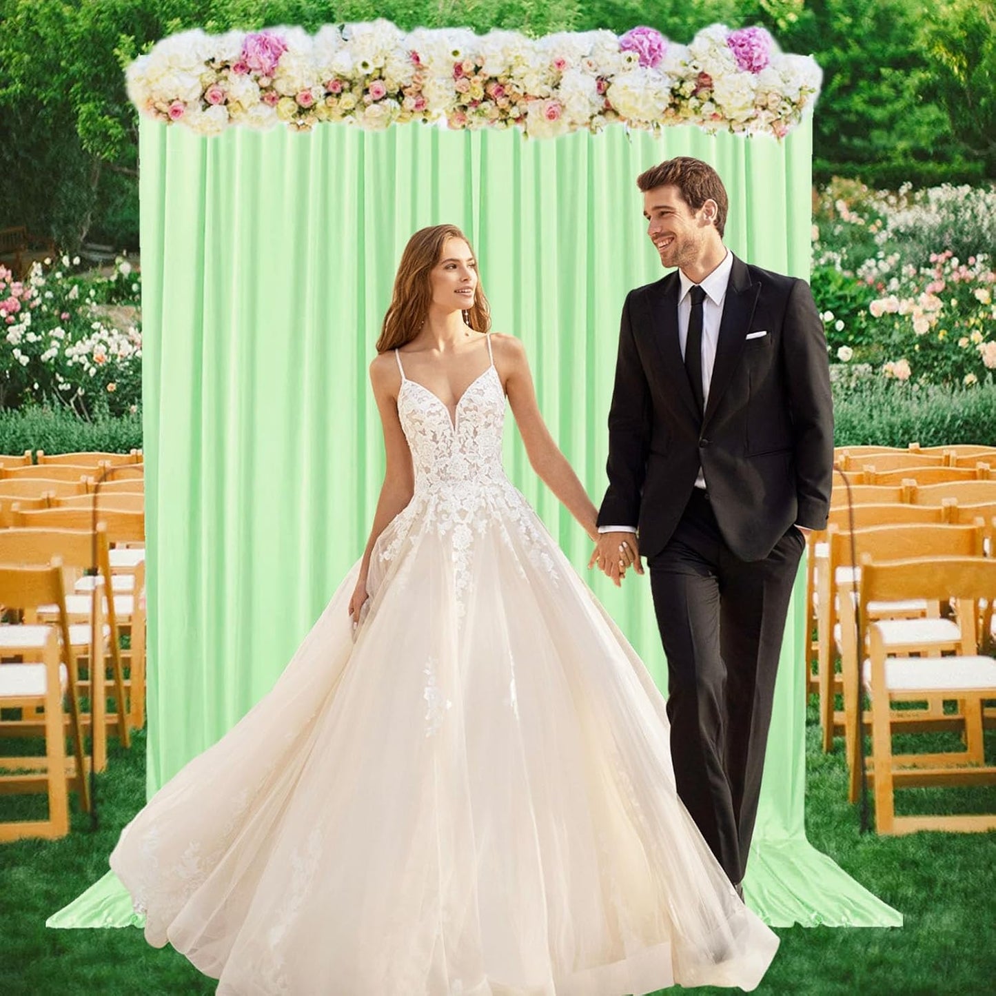 2 Panels Light Green Backdrop Curtain, 10 x 7 Feet Background Curtains for Parties, Weddings, Baby Showers, Bachelorette Halloween, Christmas Birthday Party Photoshoot Backdrop Curtains Decorations