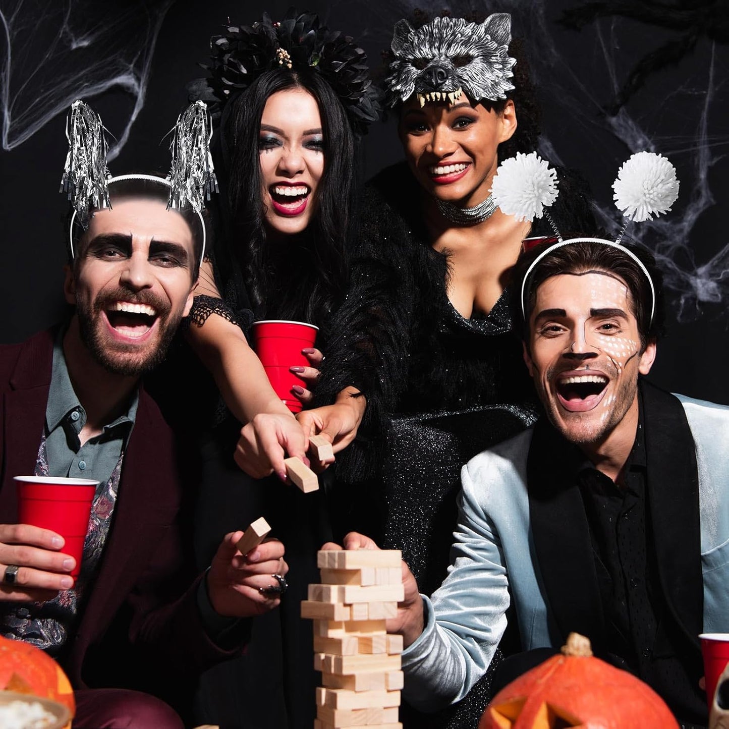 Censen 12 Pcs Halloween Pom Pom Party Headbands Tinsel Ponytails Spirit Head Bopper Headwear for Christmas Birthday Holiday