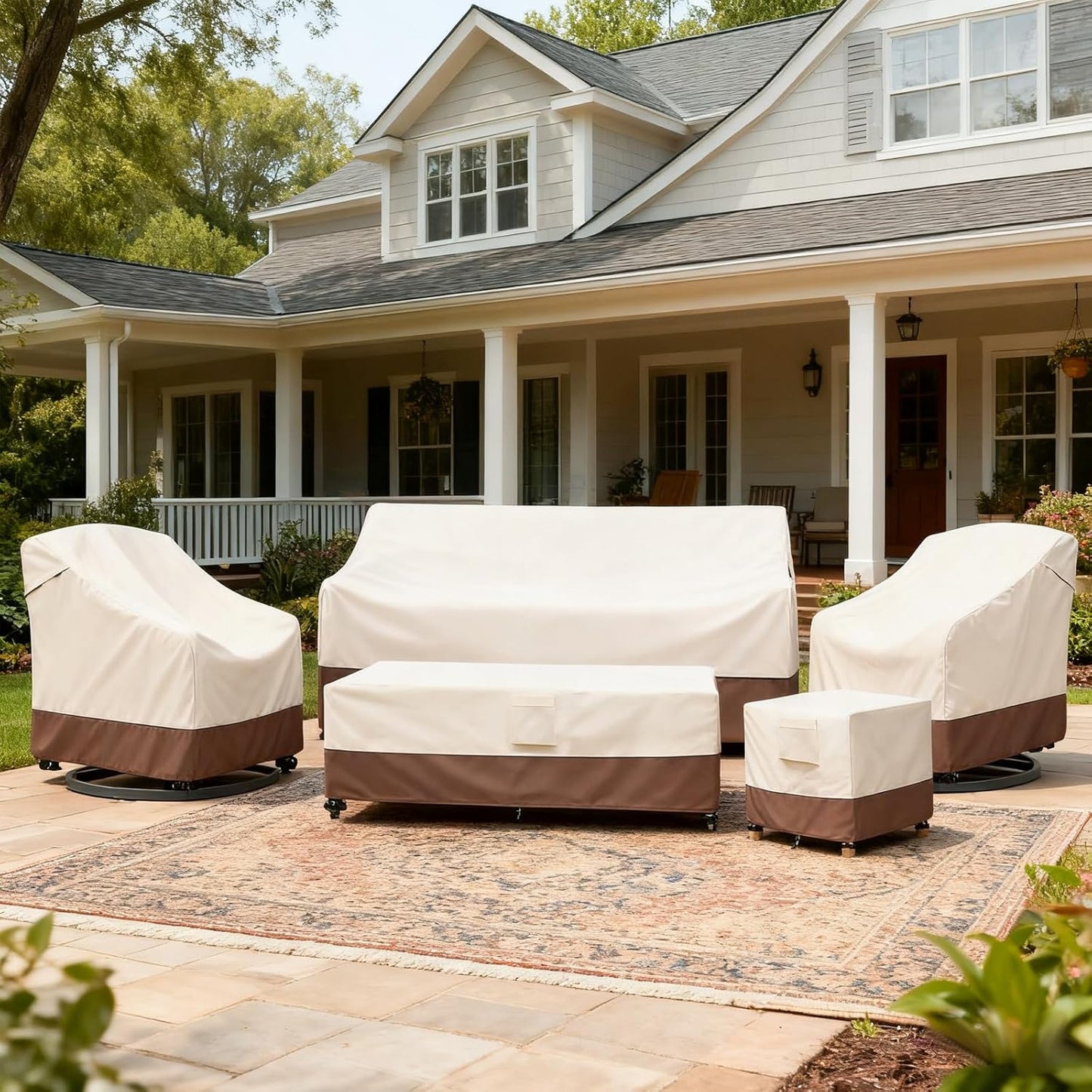 Outdoor Swivel Chair Cover 2 Pack,Outdoor Furniture Patio Chair Covers Waterproof Clearance,(33"W x 35"D x 38.5"H) Outdoor Lawn Patio Furniture Covers,Beige & Brown