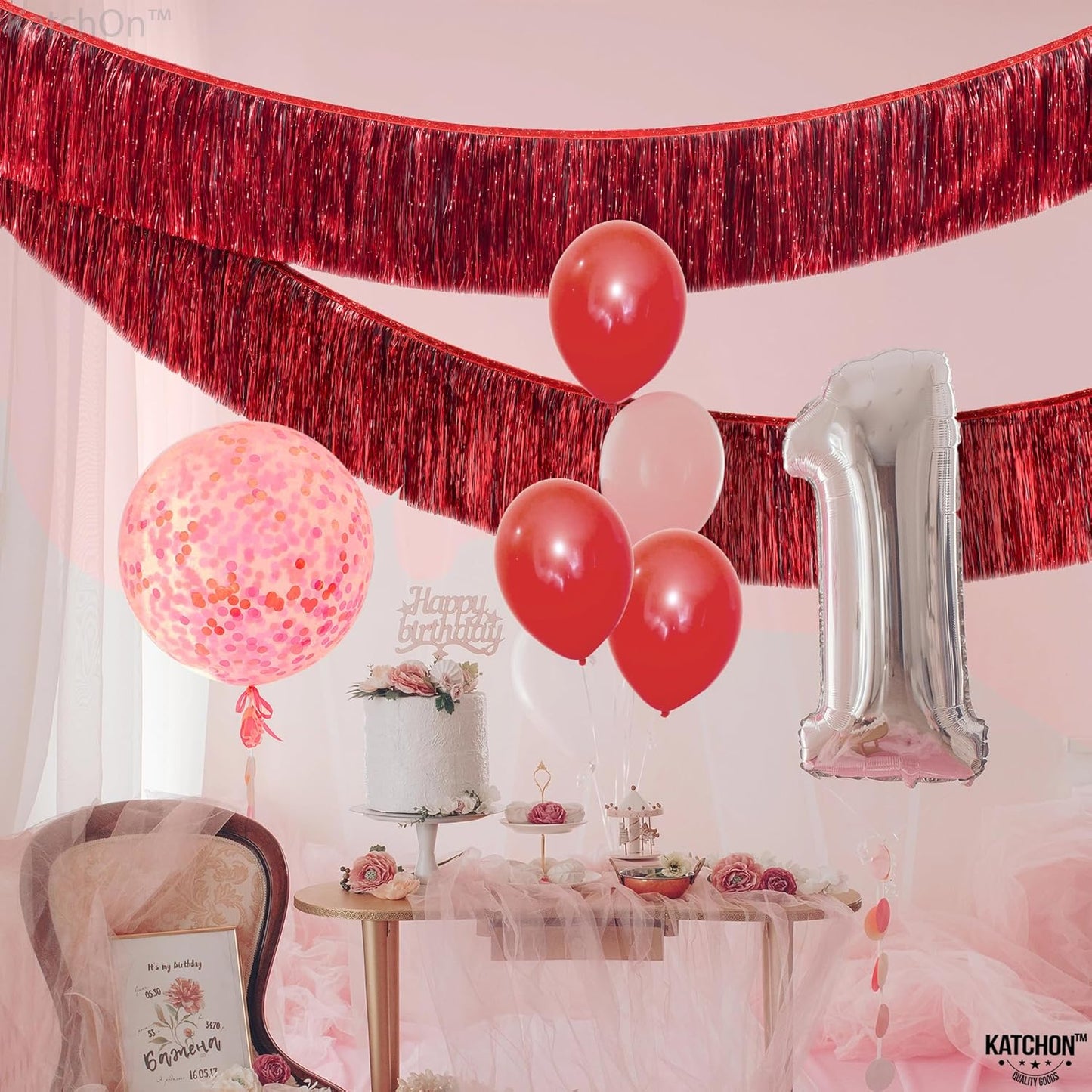 KatchOn, XtraLarge Red Fringe Banner - Pack of 2 | Ceiling Tinsel for Red Streamers Party Decorations | Streamers for Cherry Party Decorations, Bridal Shower Decor, Halloween, Christmas Decorations