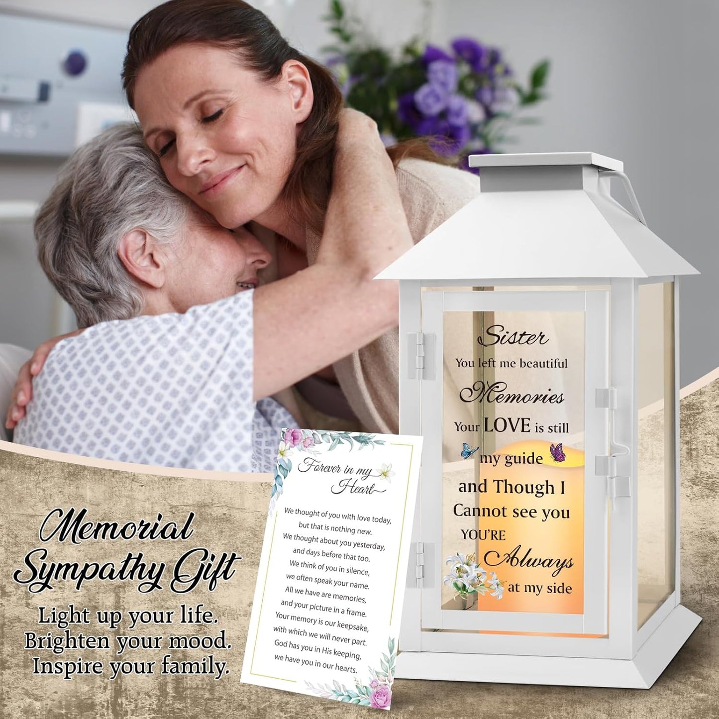 Memorial Gift for Loss of Sister Memorial Lantern for Loss of Sister Sympathy Gift Remembrance Gifts Bereavement Gifts for Loss of Sister with LED Candle