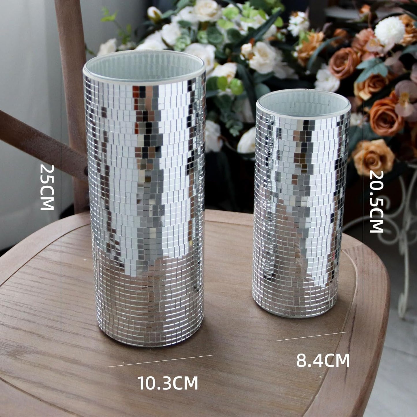 WDHODEC Disco Vase for Flowers 2 PCS Glass Mirror Vases for Living Room, Dining Room Centerpieces, Wedding Office Decorative Display Fresh Flowers, Candles, Or Seasonal Decorations