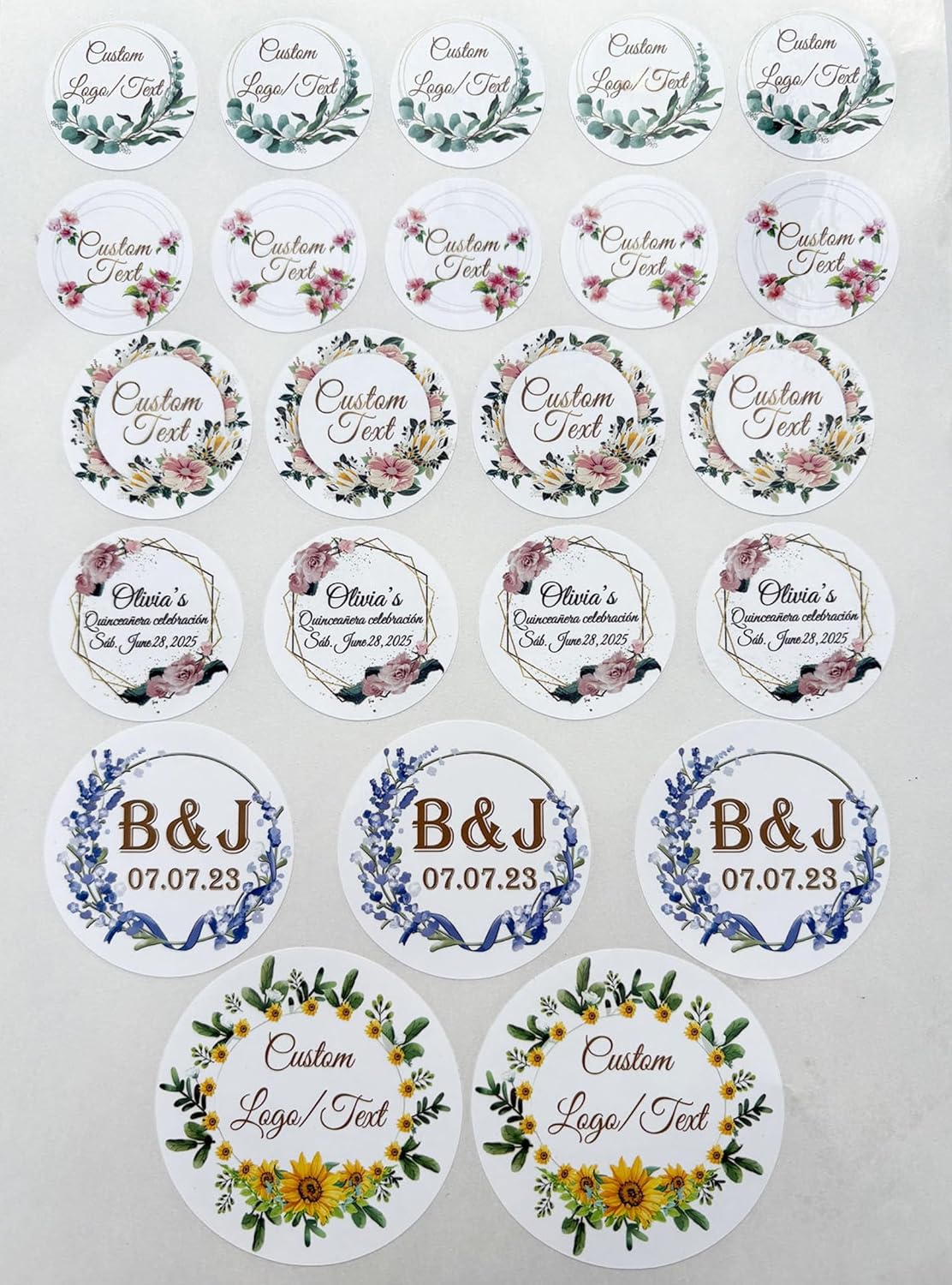 Custom Stickers for Weddings, Birthdays & Businesses - Personalized Labels with Your Logo - Waterproof, Fade and Heat Resistant - Pack of 100-1000 (Wreath I, 3.5 Inch)