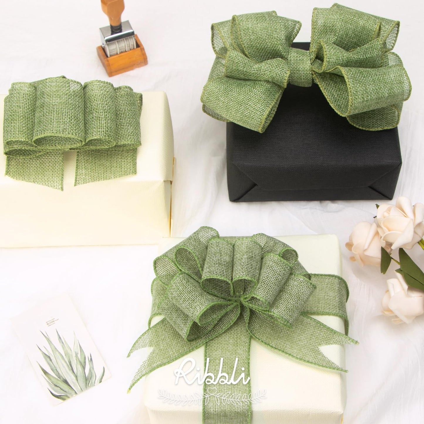 Ribbli Spring Moss/Sage Green Burlap Wired Ribbon,1-1/2 Inch x 10 Yard, Wired Edge Ribbon for Big Bow,Wreath,Tree Decoration,Outdoor Decoration