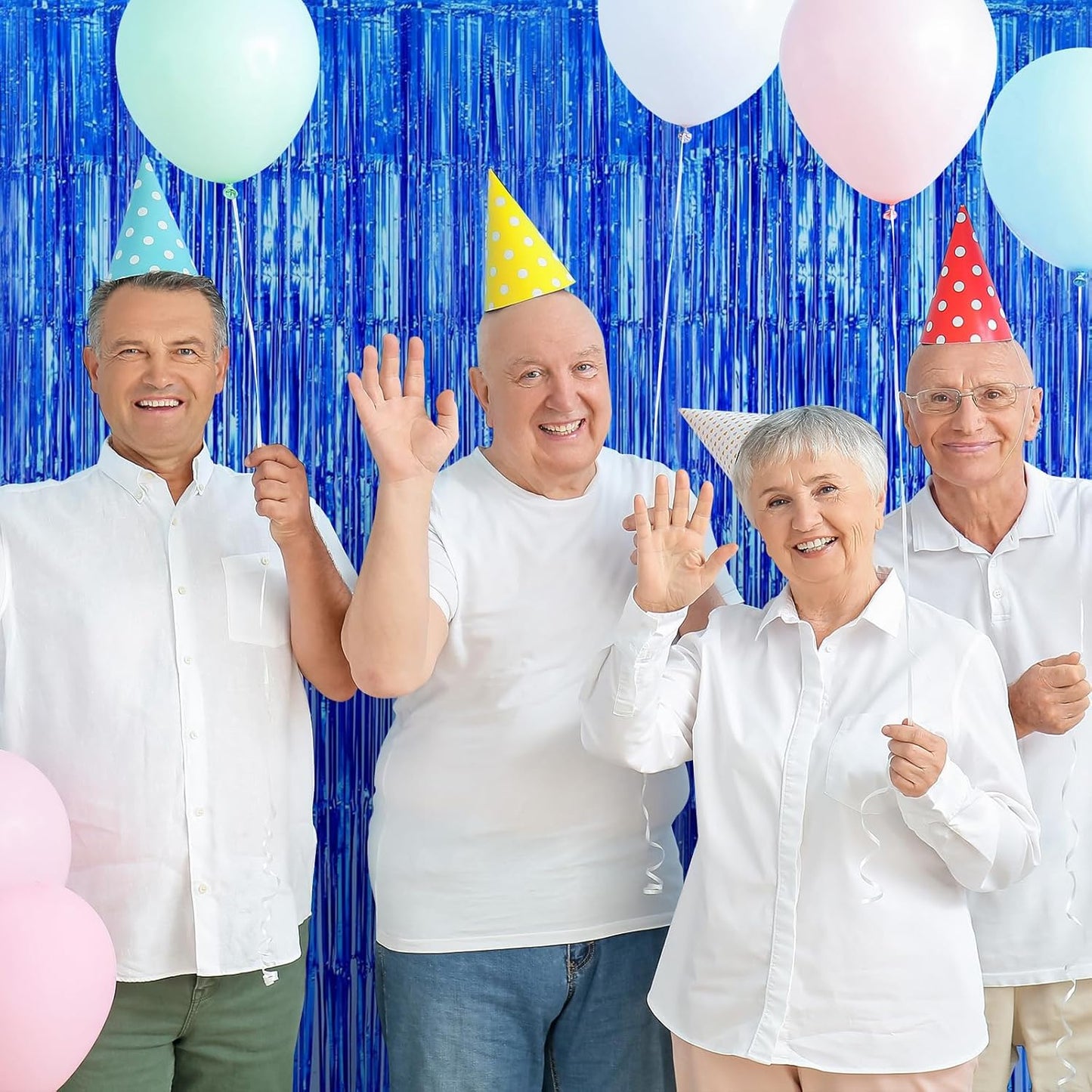 10 Pack Navy Foil Curtain Backdrop 3.2ft x 9.8ft Black Metallic Tinsel Foil Fringe Curtains Streamer Photo Booth Backdrop for Birthday Party Engagement Bachelorette Party Decorations (Navy)