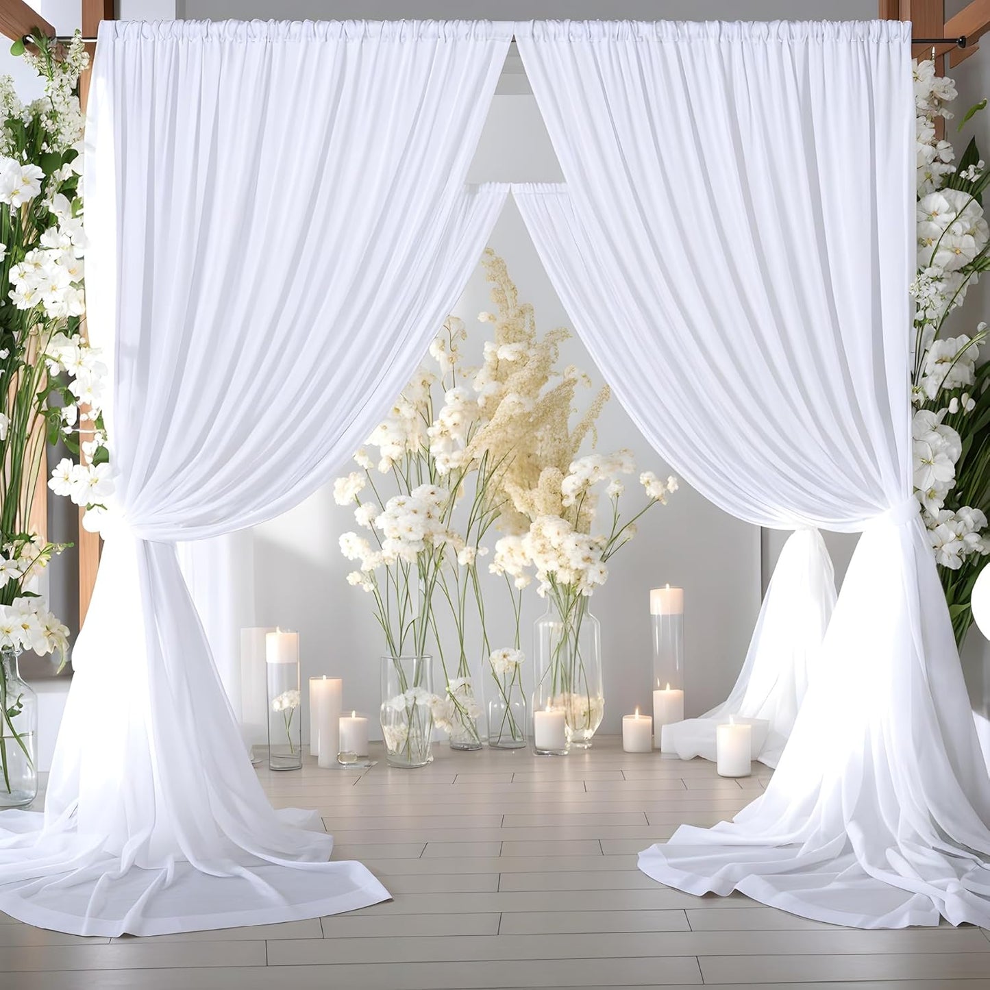 40ft x 10ft Thick Champagne Backdrop Curtains for Parties, 8 Panels 5ft x 10ft Non See Through Champagne Polyester Wedding Drapes Photo Backdrop for Birthday Party Graudation Photography Home Decor