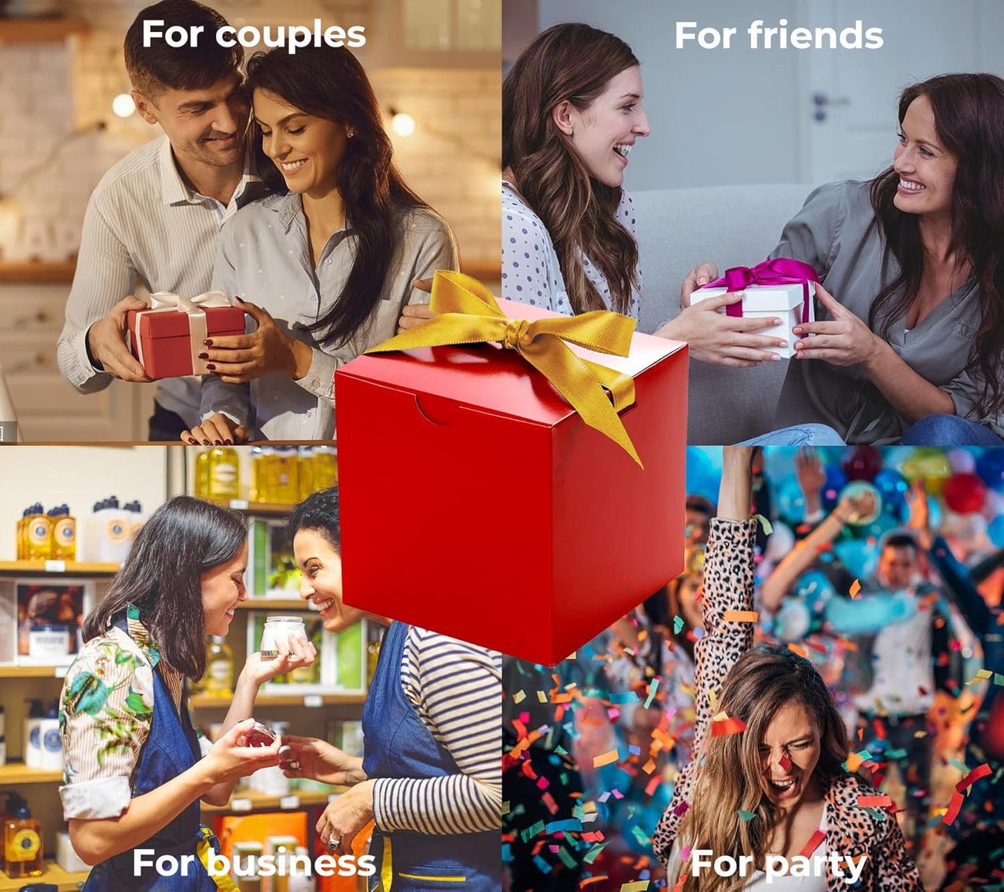 UnicoPak 4x4x4 Christmas Red Gift Boxes 50 Pcs, Holiday Gift Boxes Small Gift Boxes with Lids for Gift Ornaments, Candles, Mugs, Crafting, for Birthday, Party, Christmas Boxes for gifts