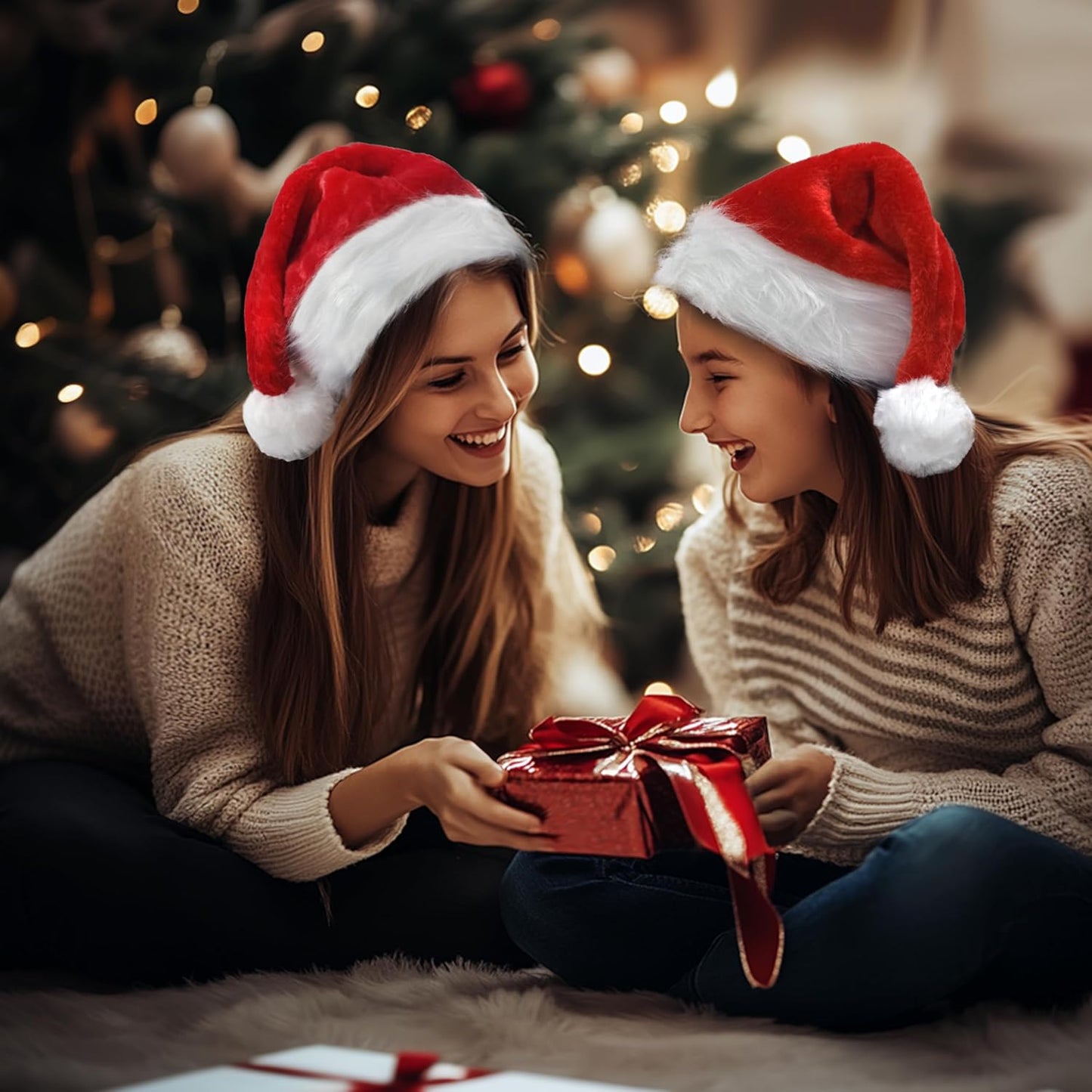 MNKXL Velvet Santa Hats Adults,Santa Hat for Women and Men,Unisex Soft Thicken Fur Santa Claus Hat,Christmas Holiday Headwear