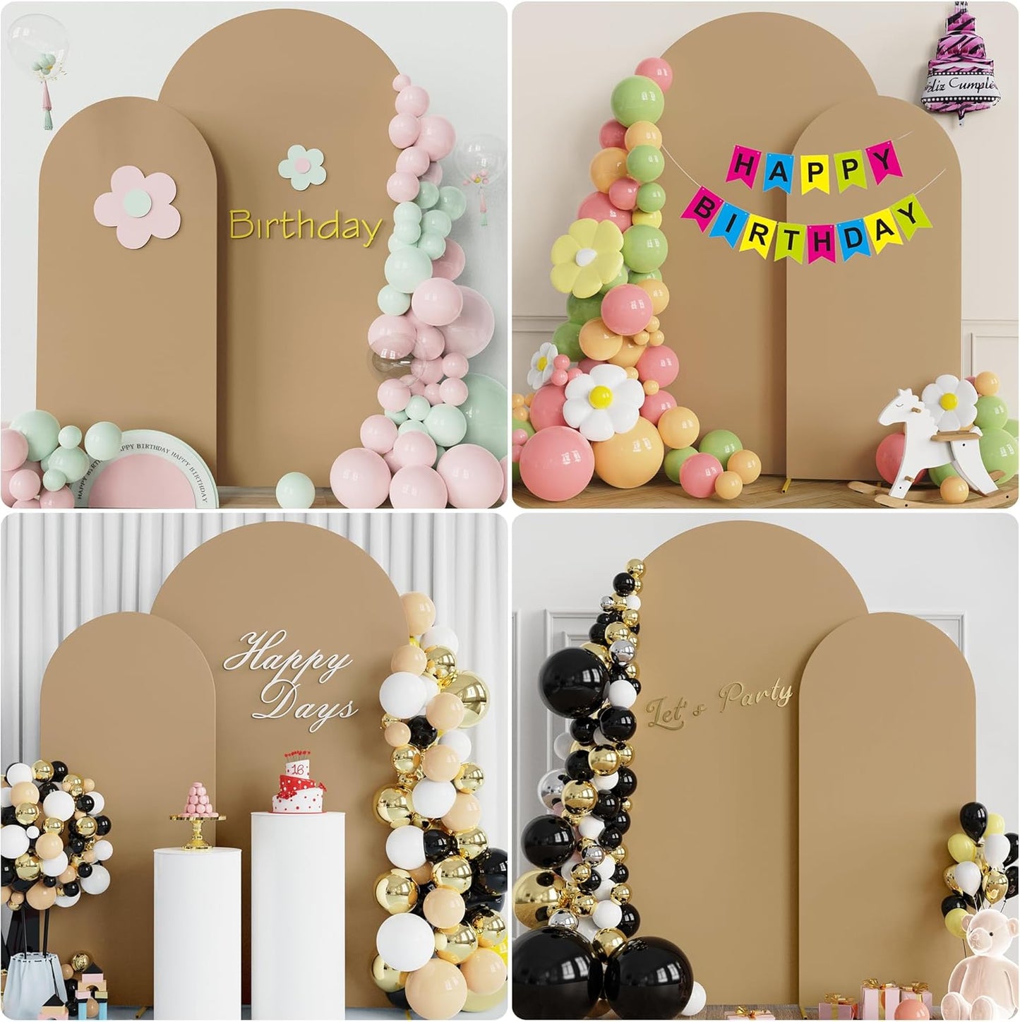 Fomcet Wedding Arch Cover 7.2FT, 6FT Khaki Spandex Fitted Fabric Arch Backdrop Covers 2 Set for Round Top Chiara Arched Backdrop Stand Cover for Wedding Birthday Party Baby Shower Decor