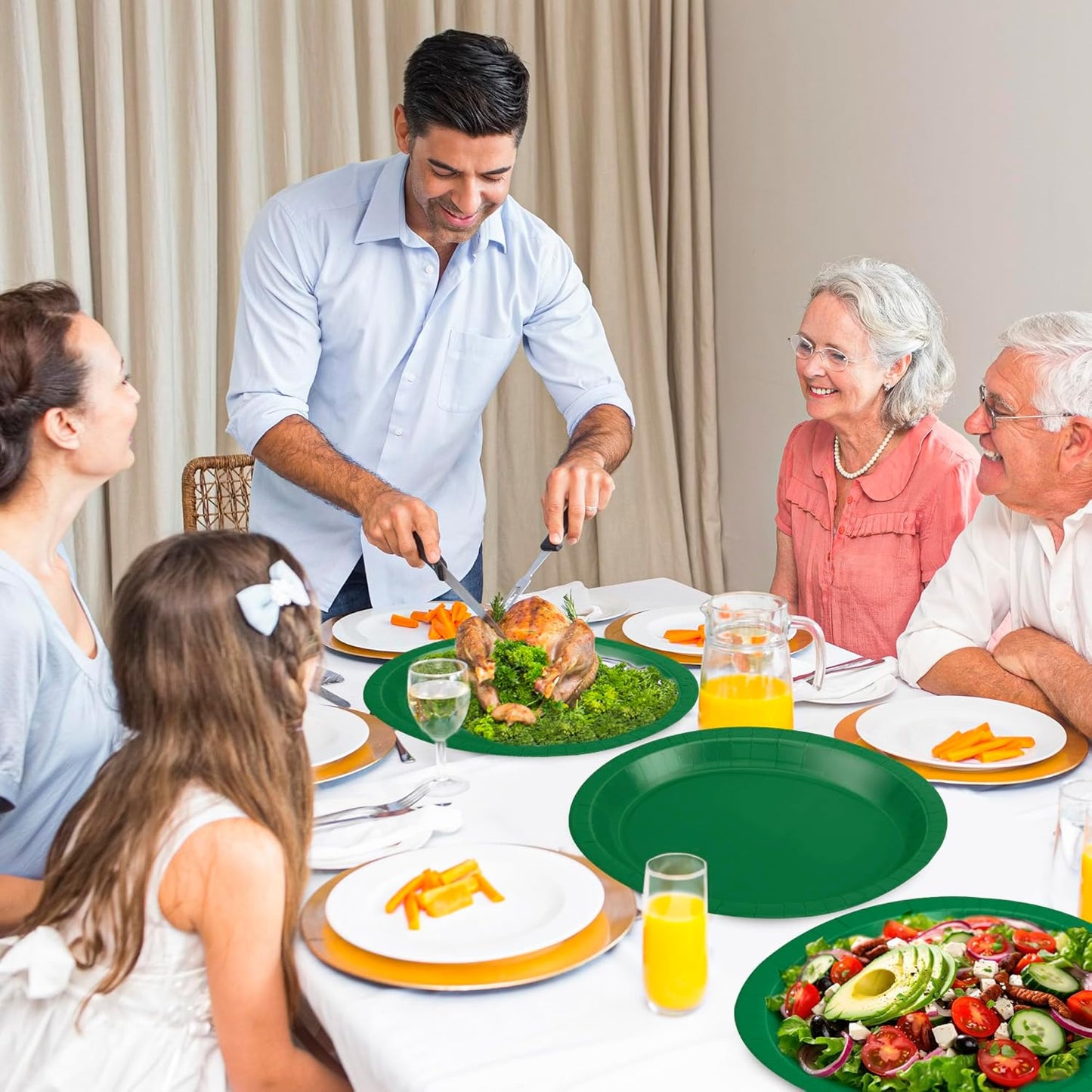 QZYL 50 Count Paper Plates, 12.2'' X 10.2'' Large Green Oval Plates, Daily Dinner Plates Disposable Paper Tray Bulk Party Supplies for Outdoor Picnic Birthday Party Barbecue Holiday