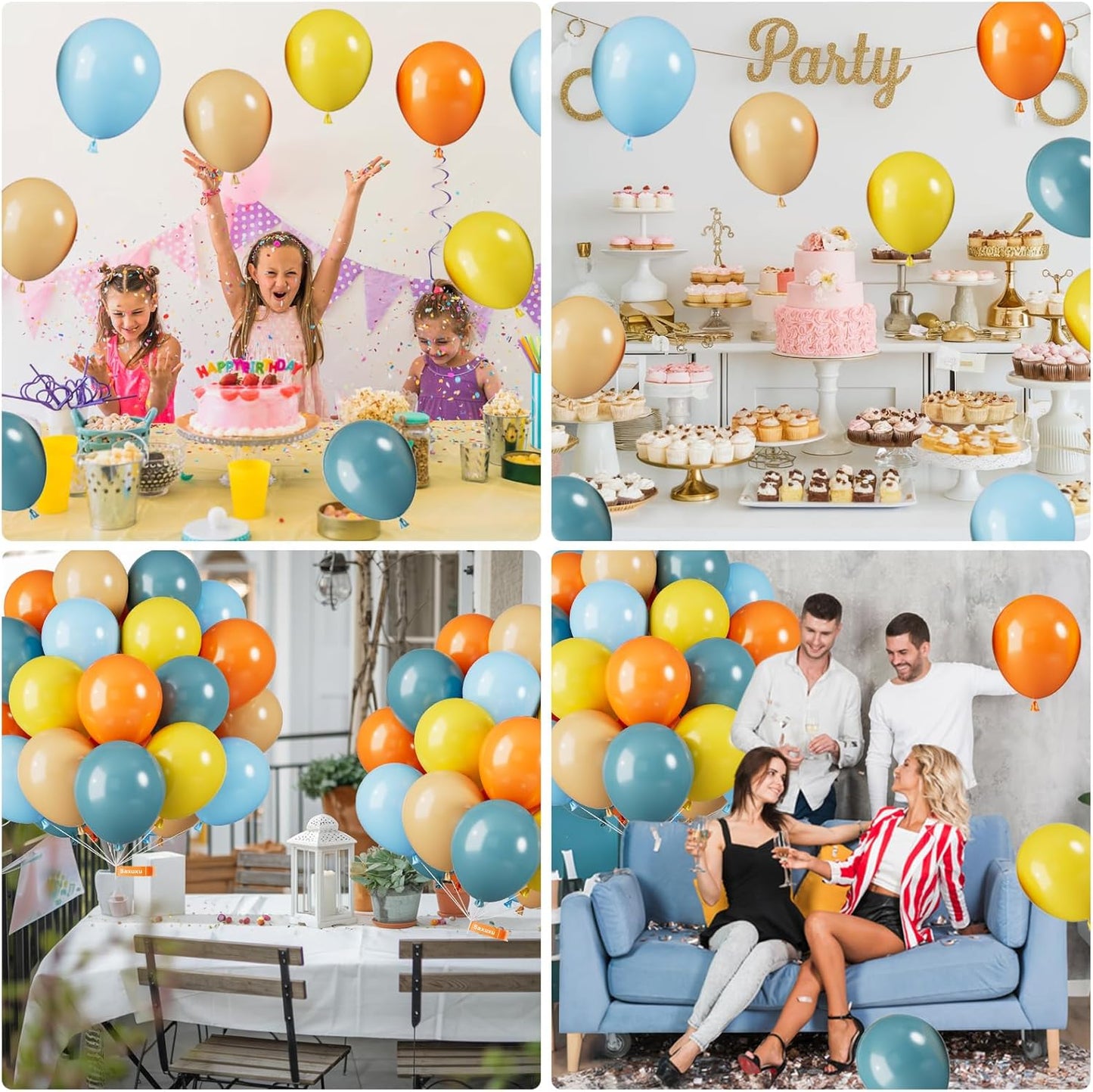 Blue Yellow and Orange Balloons, 12 Inch Retro Sea Blue Yellow Orange Balloons, Latex Helium Balloon for Boys Birthday Baby Shower Boho Son Theme Decorations