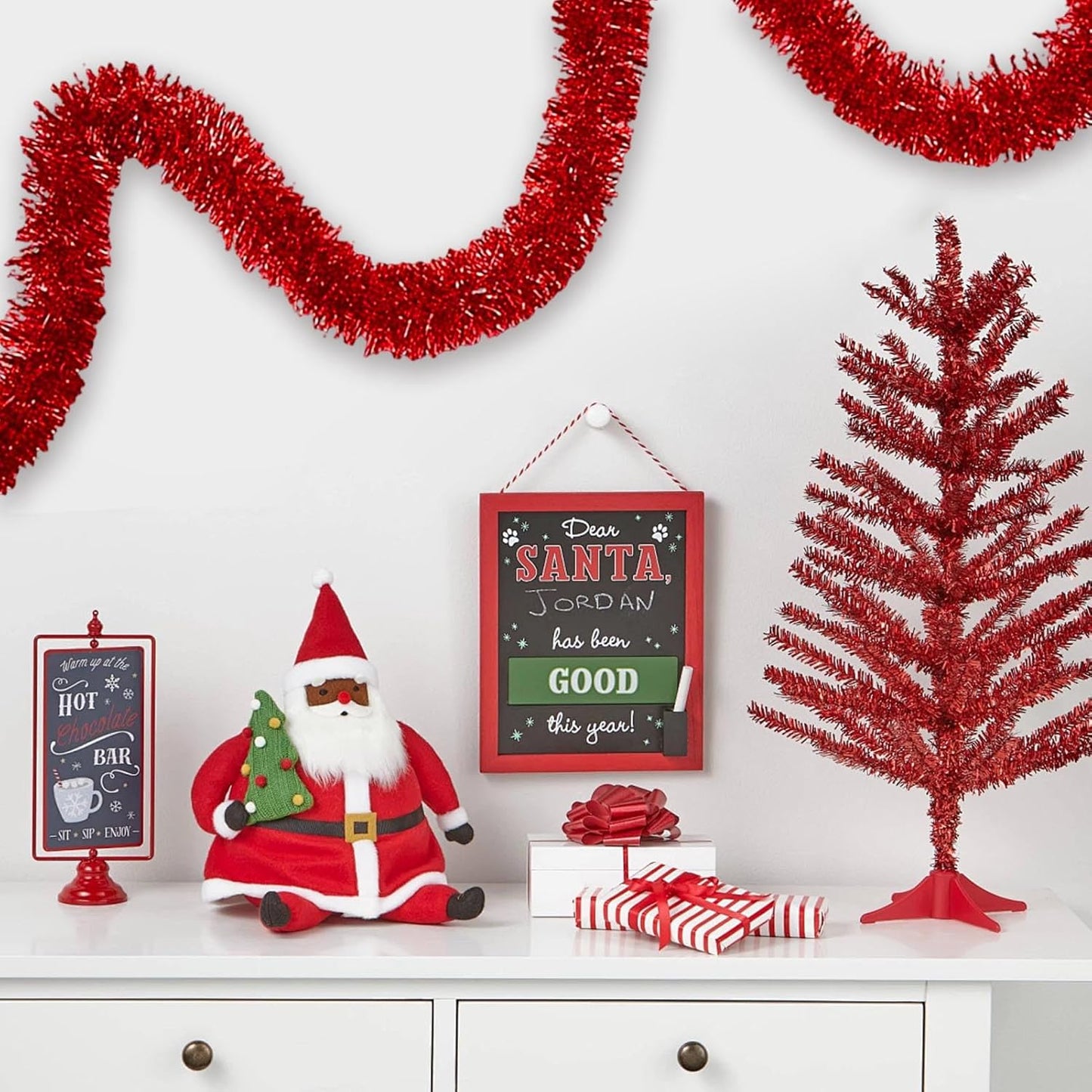 50 Feet Red Christmas Tinsel Garland, Metallic Foil Twist Banner Wall Hanging Tinsel Streamers Backdrop for Parade Floats, Christmas, Mother's Day, Birthday Party Decorations(2in x 50ft)