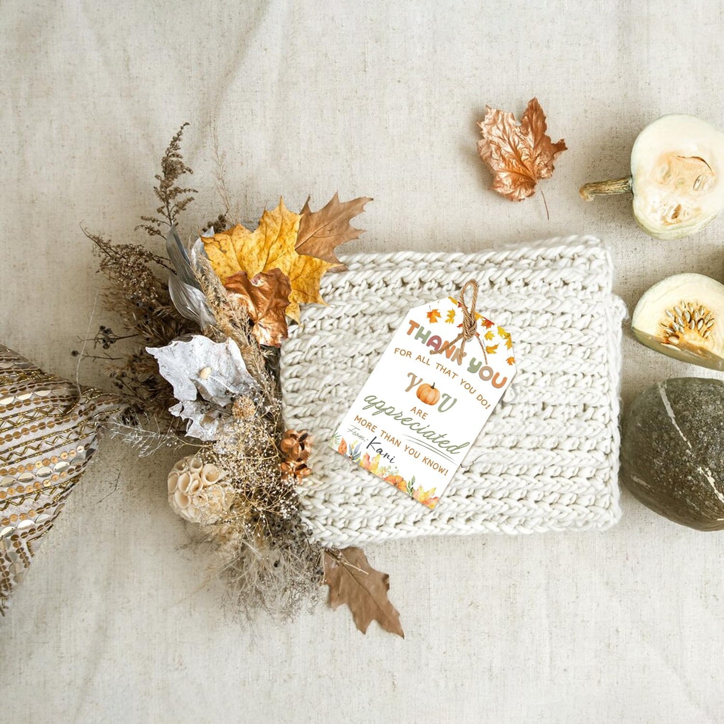 50pcs Thanksgiving Thank You Gift Tags, Friendsgiving Favor Tags with String for Teacher Staff Appreciation Favors Decoration (Appreciation)