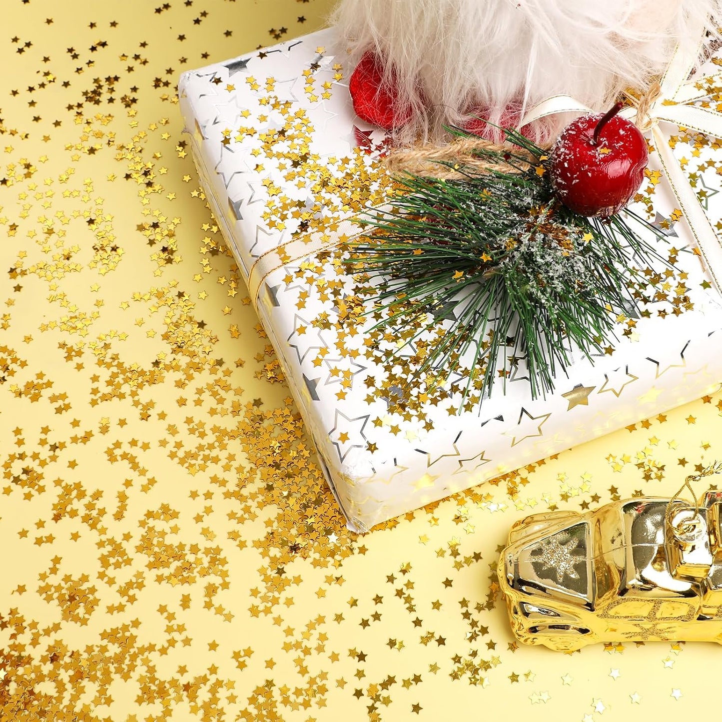 STEFORD 150g Gold Star Confetti, 6mm Glitter Stars Shiny Gold Table Confetti Metallic Sequin Sprinkle Stars for Baby Shower Wedding Christmas Valentine Party Decorations