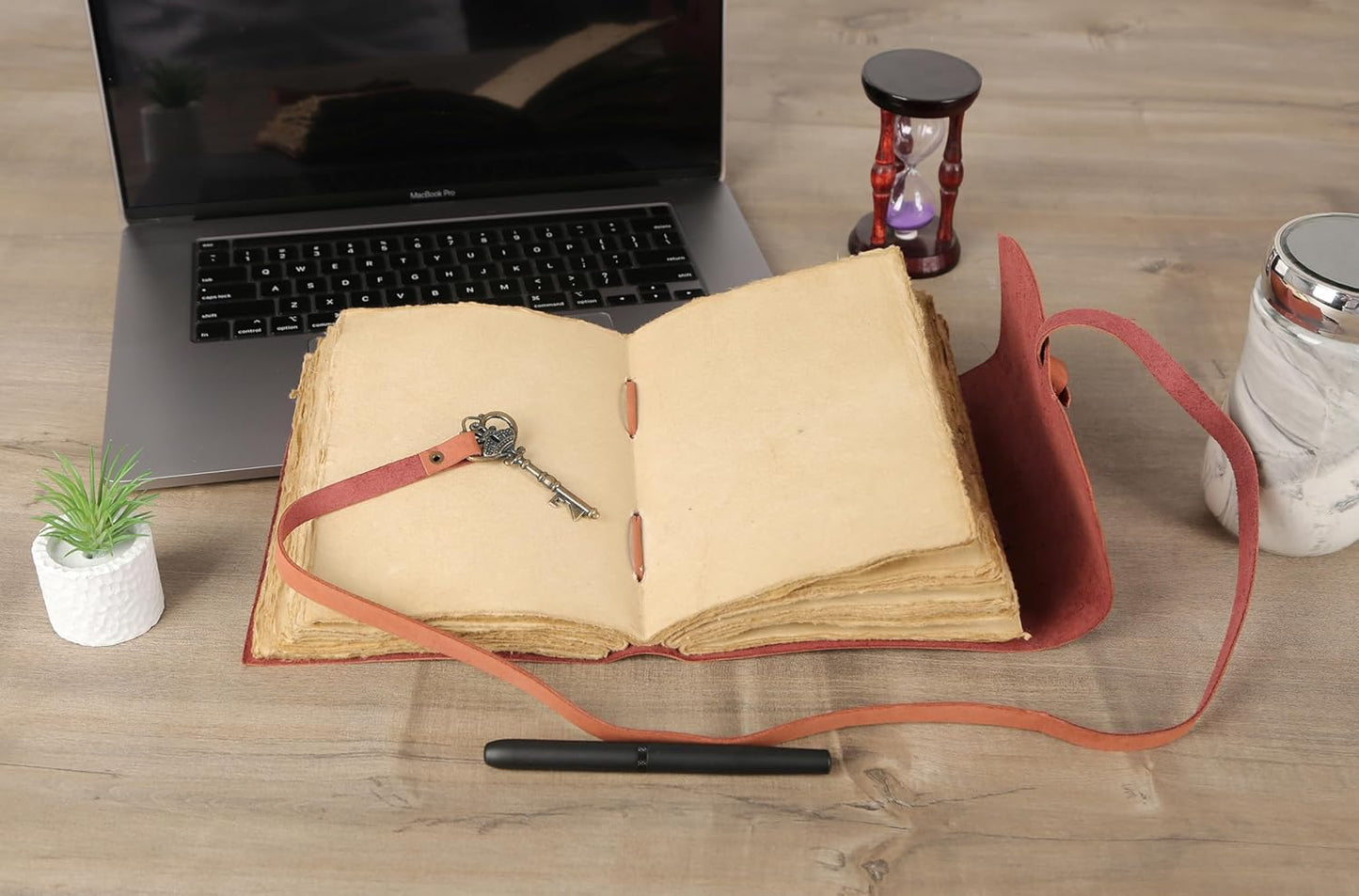 Leather Journal with Lined and Unlined Deckle Edge Paper 8x6 inch and Vintage Key | Handmade Writing Notebook Diary | Bound Daily Notepad for Men & Women Medium, Sketch/Writing pad for Artists