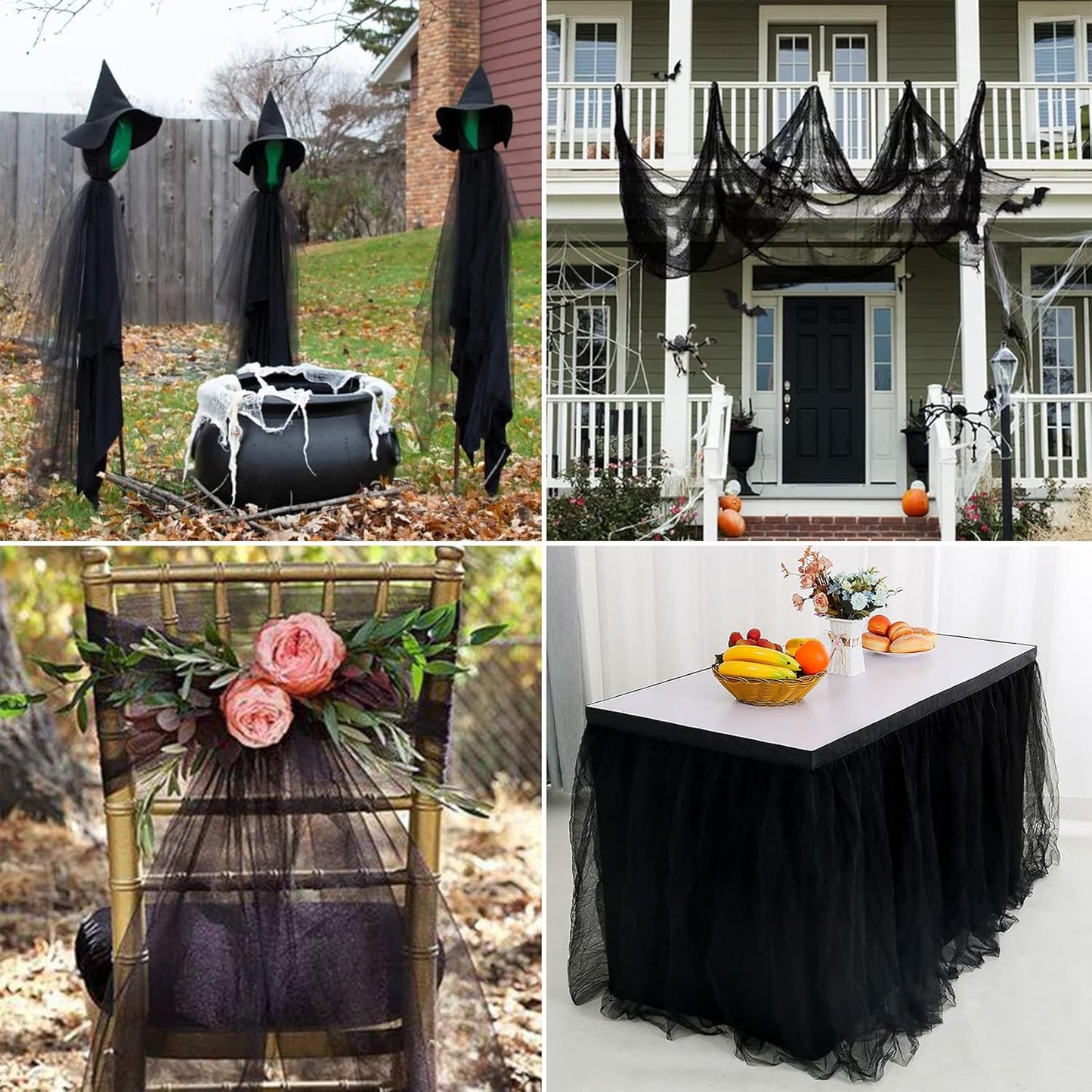 Black Tulle Fabric Rolls 6 Inch by 100 Yards (300 feet) Fabric Spool Tulle Ribbon for DIY Black Halloween Tutu Bow Baby Shower Birthday Party Wedding Decorations Christmas Craft Supplies