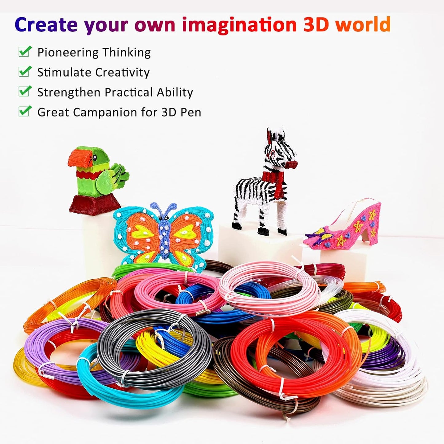 3D Pen Filament 1.75mm PLA Refills 40 Colors, Each Color 8 Meters(26 Feet), Total Length 320m(1050 Feet), 250 Stencils eBooks, Safe for Kids to Create Stunning 3D Art with 40 Vibrant Colors