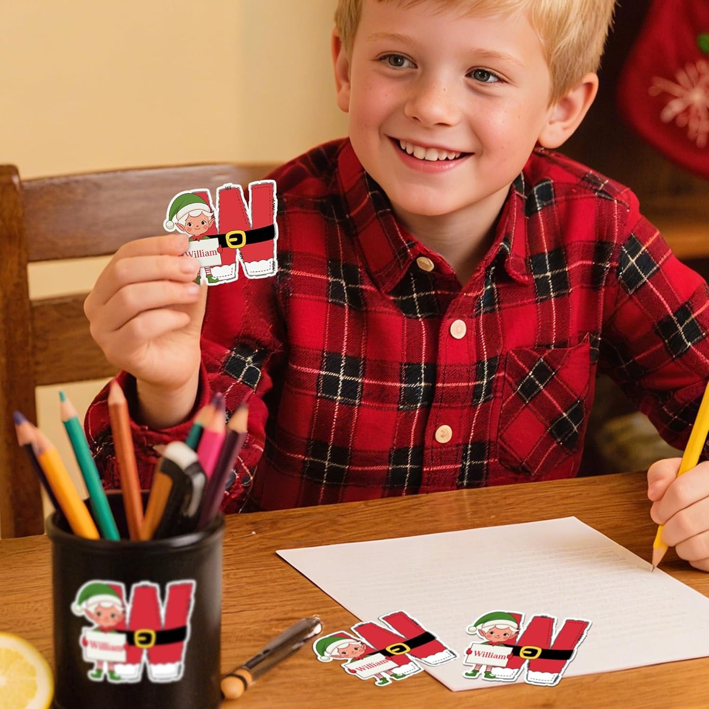 Personalized Christmas Stickers, Custom Name & Elf Waterproof Christmas Gift Tags for Gift Box Holiday Decorations, Stockings, Party Favors