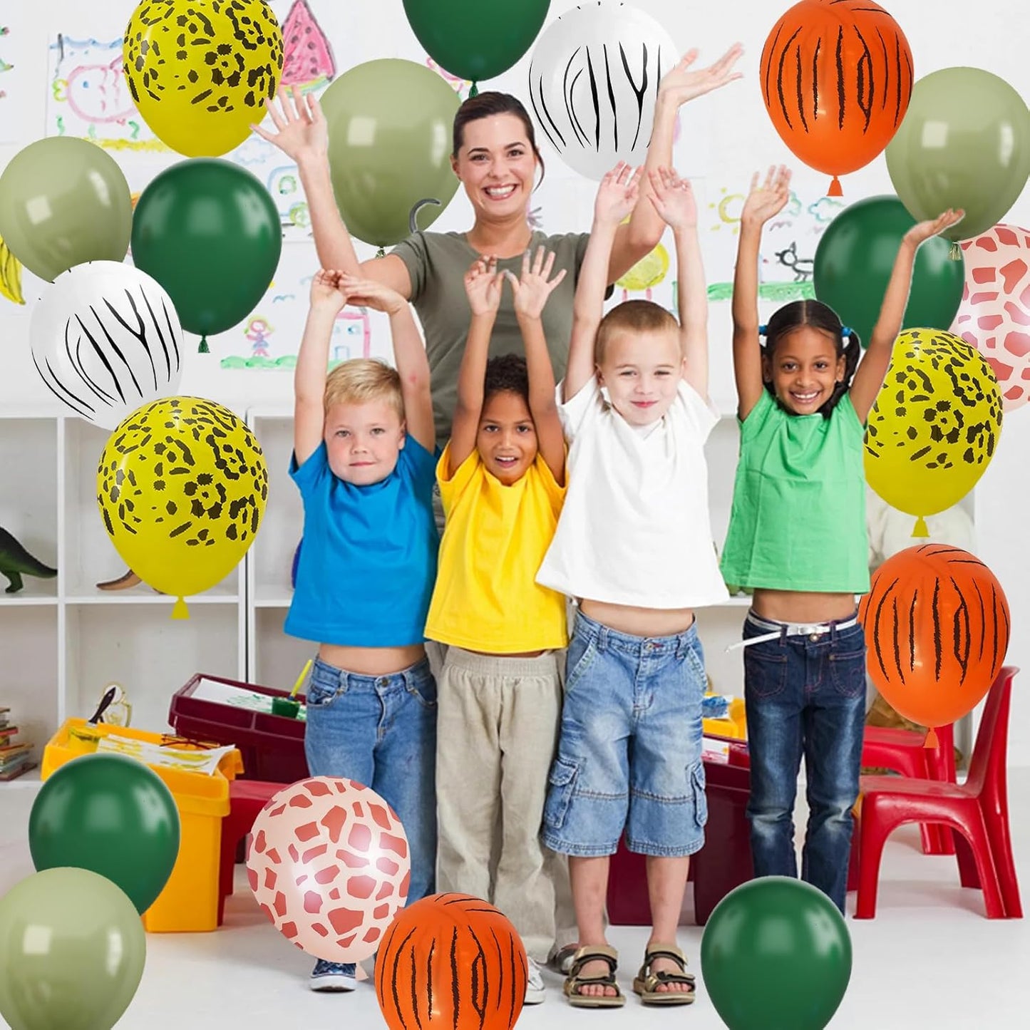 Sage Green & Olive Green Animal Print Safari Balloons - 12 Inch (4 Kinds) for Jungle Safari Theme Party Supplies