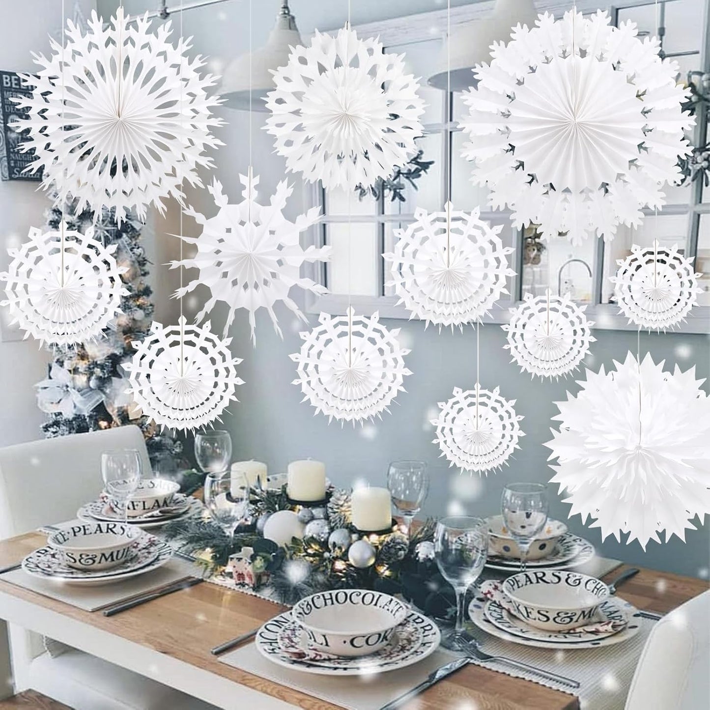 BestoFun 12 PCS White Paper Snowflake Decorations Frozen Birthday Party Supplies Winter Wonderland Party Decorations Christmas Large Snowflake Decorations Hanging Snowflake Decorations