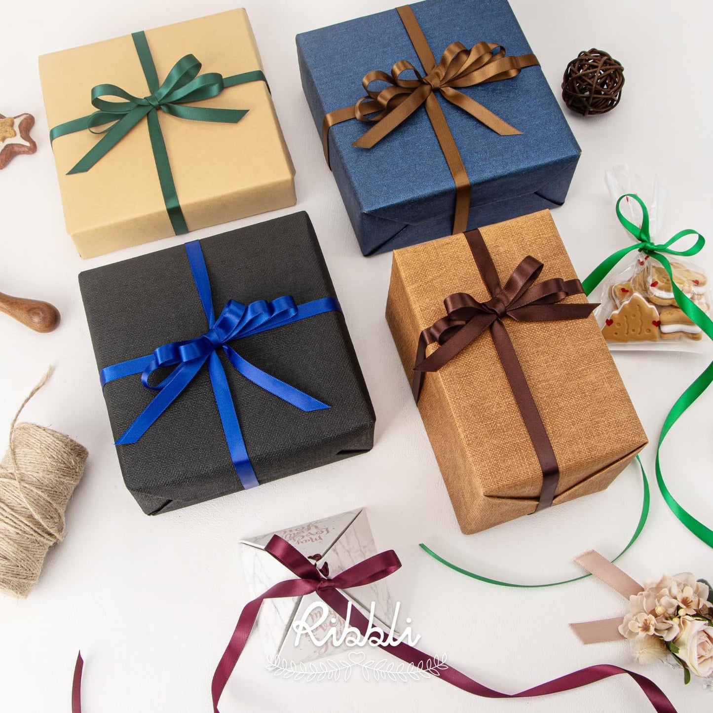 Ribbli Double Faced Emerald Green Satin Ribbon,3/8” x Continuous 25 Yards,Use for Bows Bouquet,Gift Wrapping,Floral Arrangement