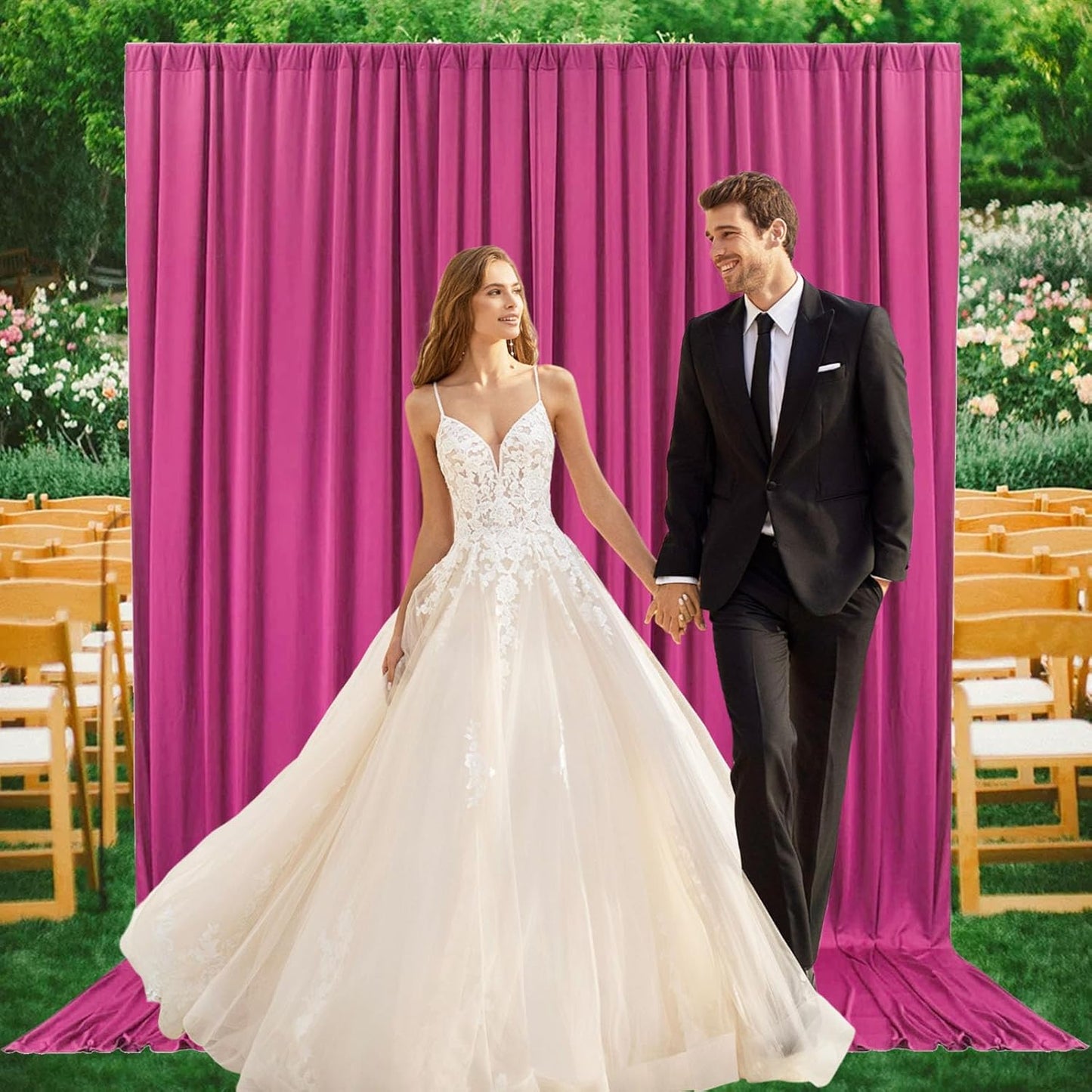 2 Panels Fuchsia Backdrop Curtain, 10 x 7 Feet Background Curtains for Parties, Weddings, Baby Showers, Bachelorette Halloween, Christmas Birthday Party Photoshoot Backdrop Curtains Decorations