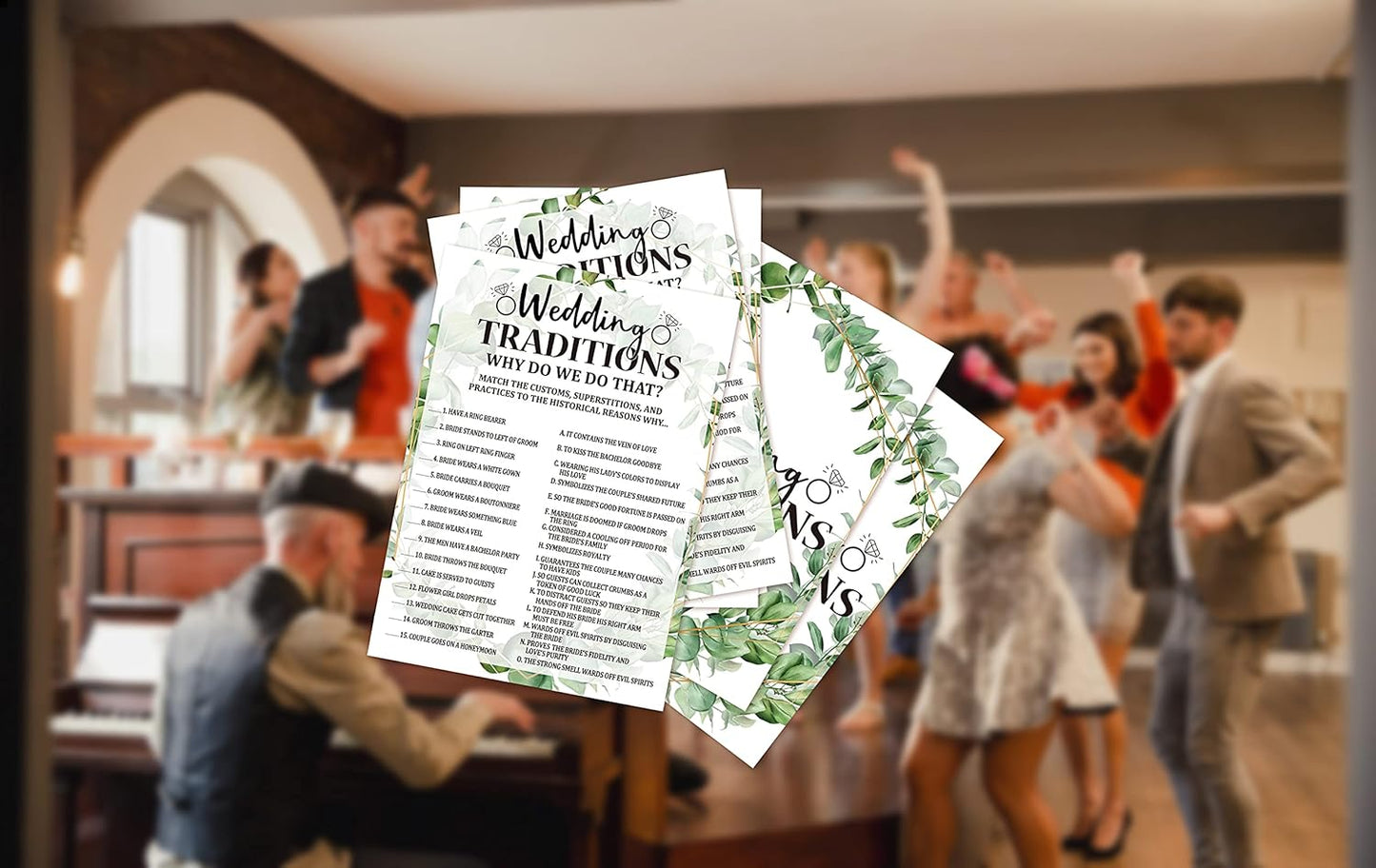 Bridal Shower Game Cards, Wedding Traditions Game, Tropical Jungle Theme Engagement Party Cards For Wedding, Set of 30 Cards(Leaf001)