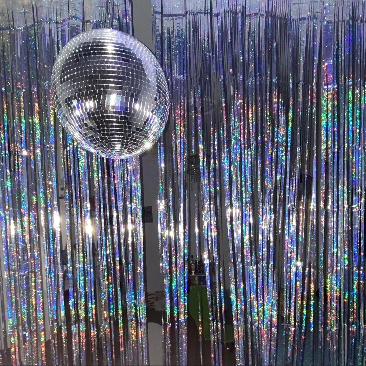 CANREVEL 2 Pack 3.3x8.2 Feet Laser Silver Foil Fringe Backdrop Curtains, Tinsel Streamers Birthday Party Decorations, Fringe Backdrop for Graduation, Baby Shower, Happy New Year, Disco Party