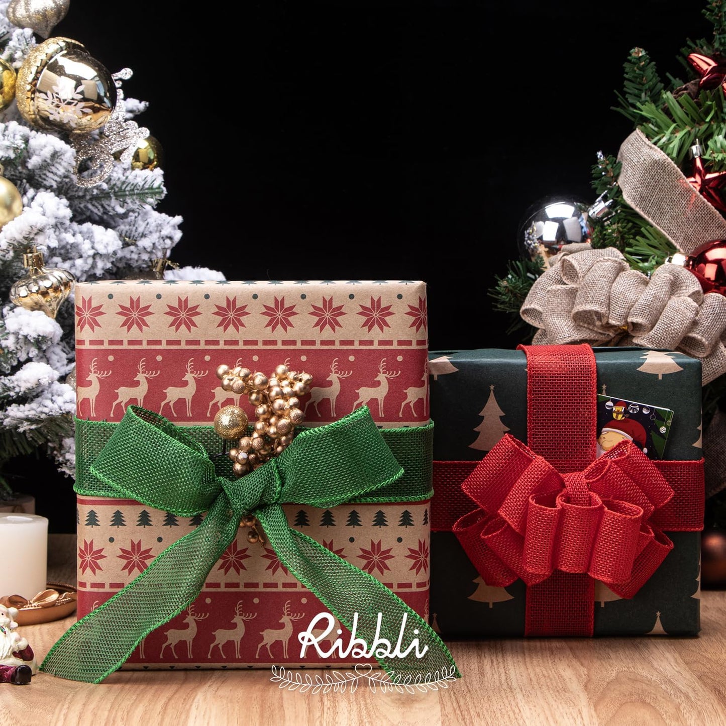 Ribbli Red Burlap Wired Ribbon, 1-1/2” Inch x Continuous 20 Yard, Red Wired Ribbon for Wreaths,Big Bows,Tree Decoration,Outdoor Decoration