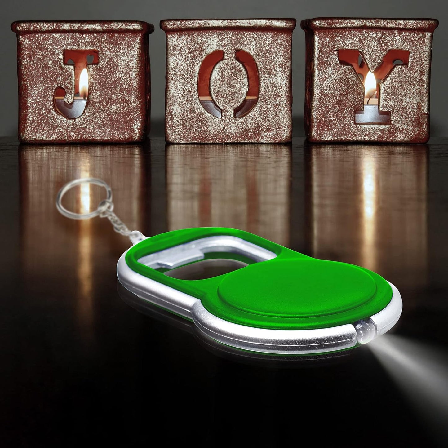 Bottle Opener & LED Keychains Set of 10, Bulk Pack - Perfect for Tradeshows, Party Favors, Other Events - Green