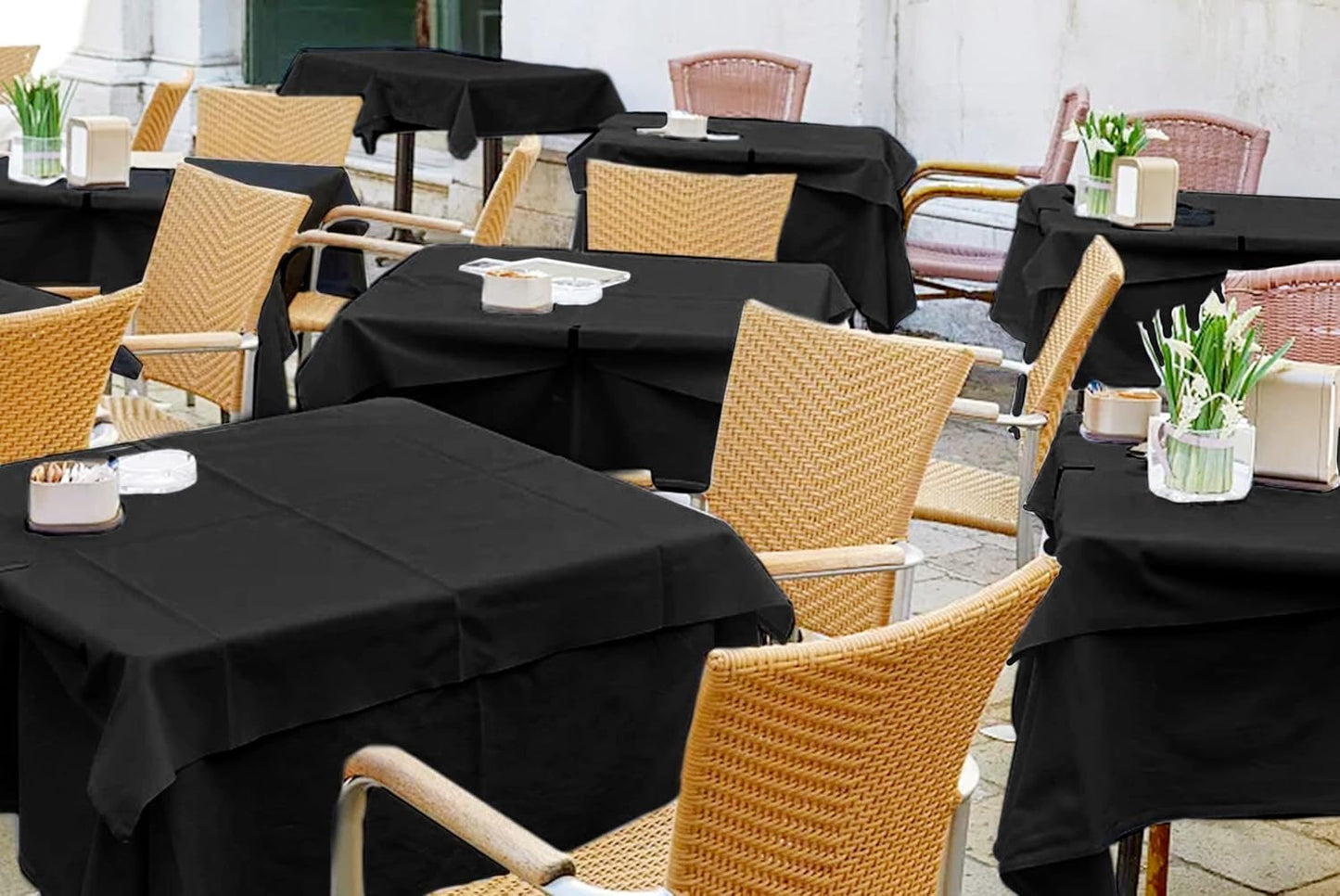 6 Pack Black Square Tablecloths - 52 x 52 Inch, Polyester Table Cover for Square Table, Stain and Wrinkle Resistant Washable Fabric, Restaurant Banquet Party