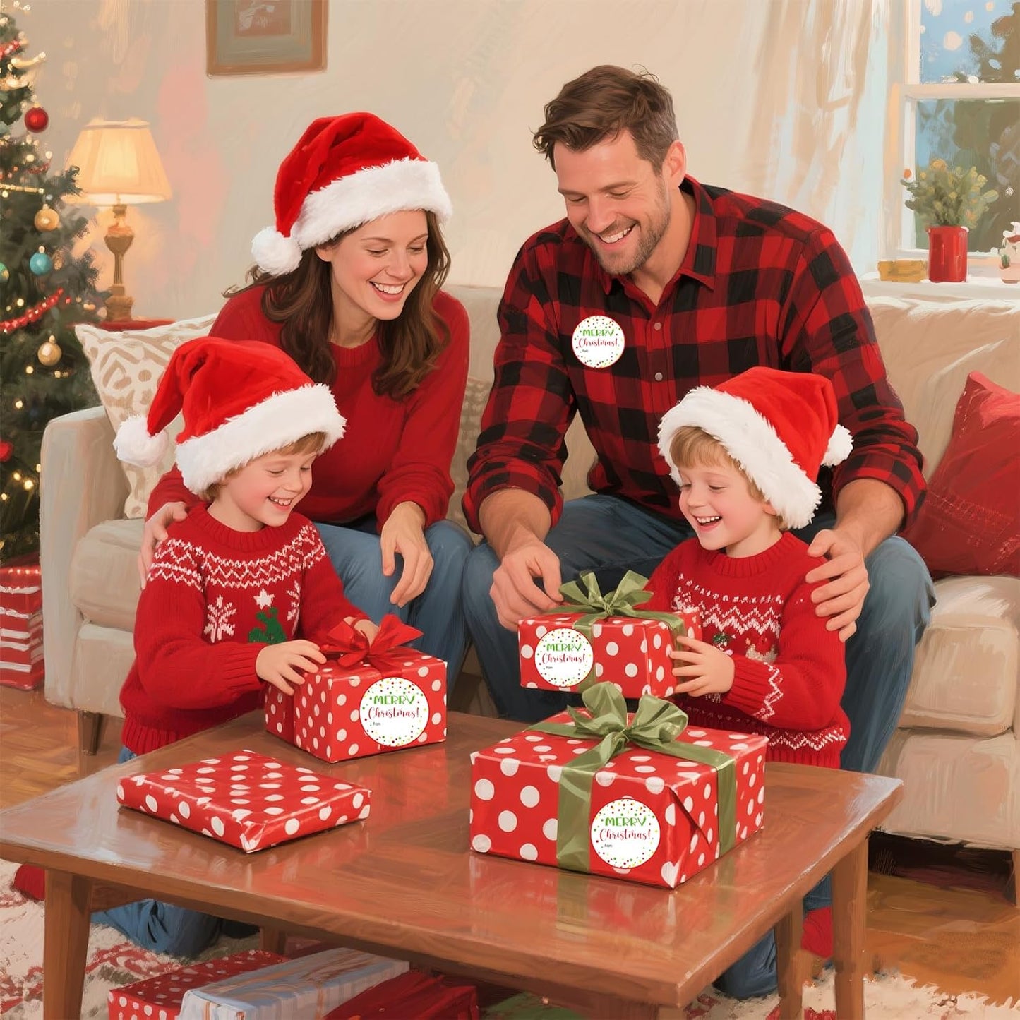 120Pcs Merry Christmas Stickers, 2" Christmas Name Tags Stickers Self-Adhesive, Color Points Xmas Labels for Gifts, Happy Holidays Stickers for Party Window Gift Goodie Bags Xmas Decor