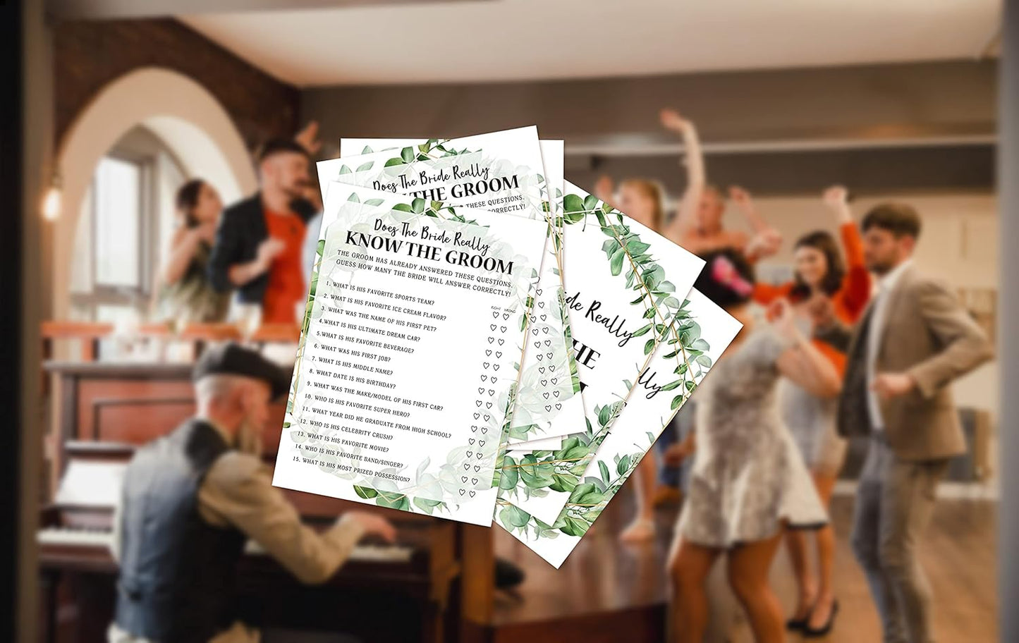 Bridal Shower Game Cards, Bride Really Know Groom Game, Tropical Jungle Theme Engagement Party Cards For Wedding, Set of 30 Cards(Leaf008)