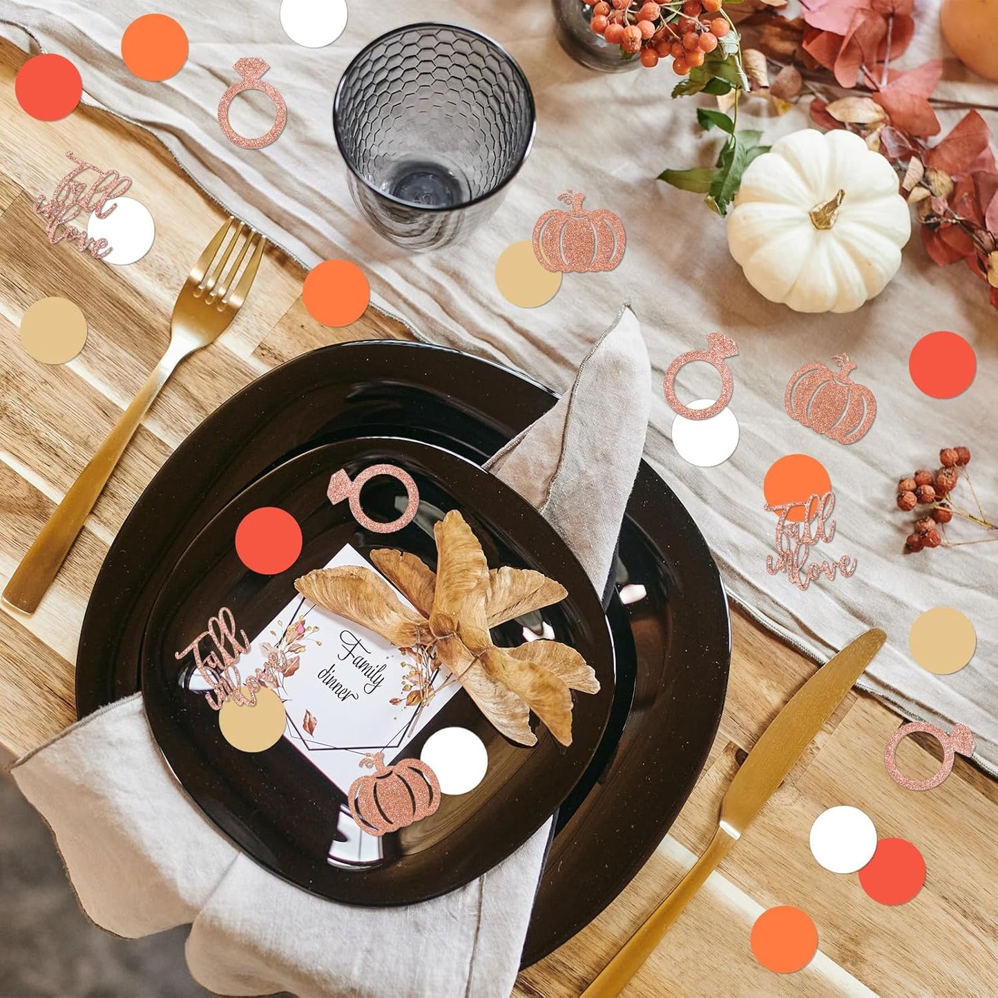 Whaline 280Pcs Fall Wedding Confetti Glitter Fall in Love Ring Pumpkin Paper Confetti Pink Orange Table Decorations for Autumn Wedding Baby Shower Birthday Party