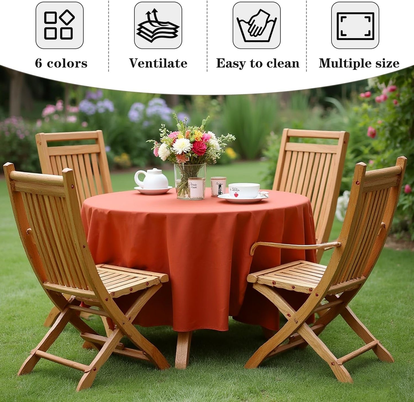 Fitable 6 Pack Rust Round Tablecloths - 108 Inches in Diameter - Stain Resistant and Washable Fall Table Clothes, Polyester Fabric Table Covers for Wedding, Party, Banquet, Formal Events