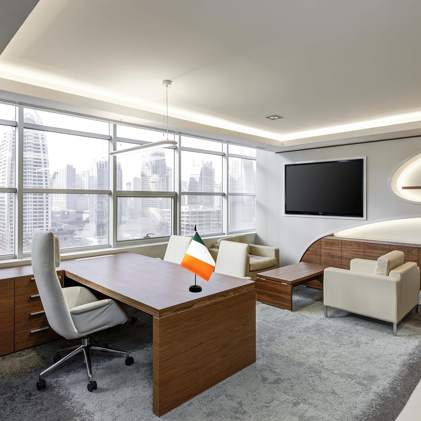 2 Pack Ireland Desk Flag, Irish Table Office Flag with Solid Pole and Stand Base, International Country Flag, Festival Celebration, Classroom Meeting Desktop Decoration (Ireland)